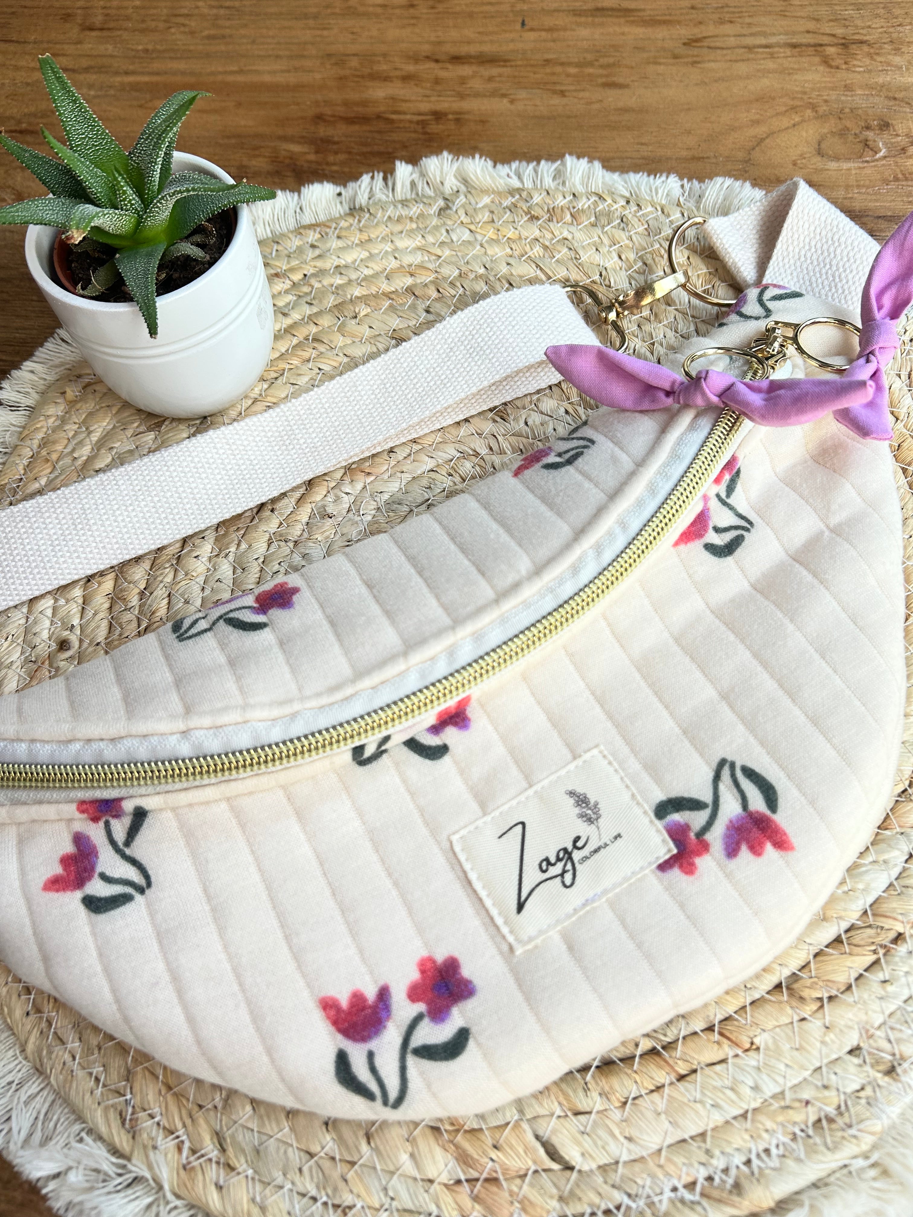 Sac banane femme Matelassé | Tissu jersey matelassé beige écru & doublure LilaSac Femme Zage Colorful Life