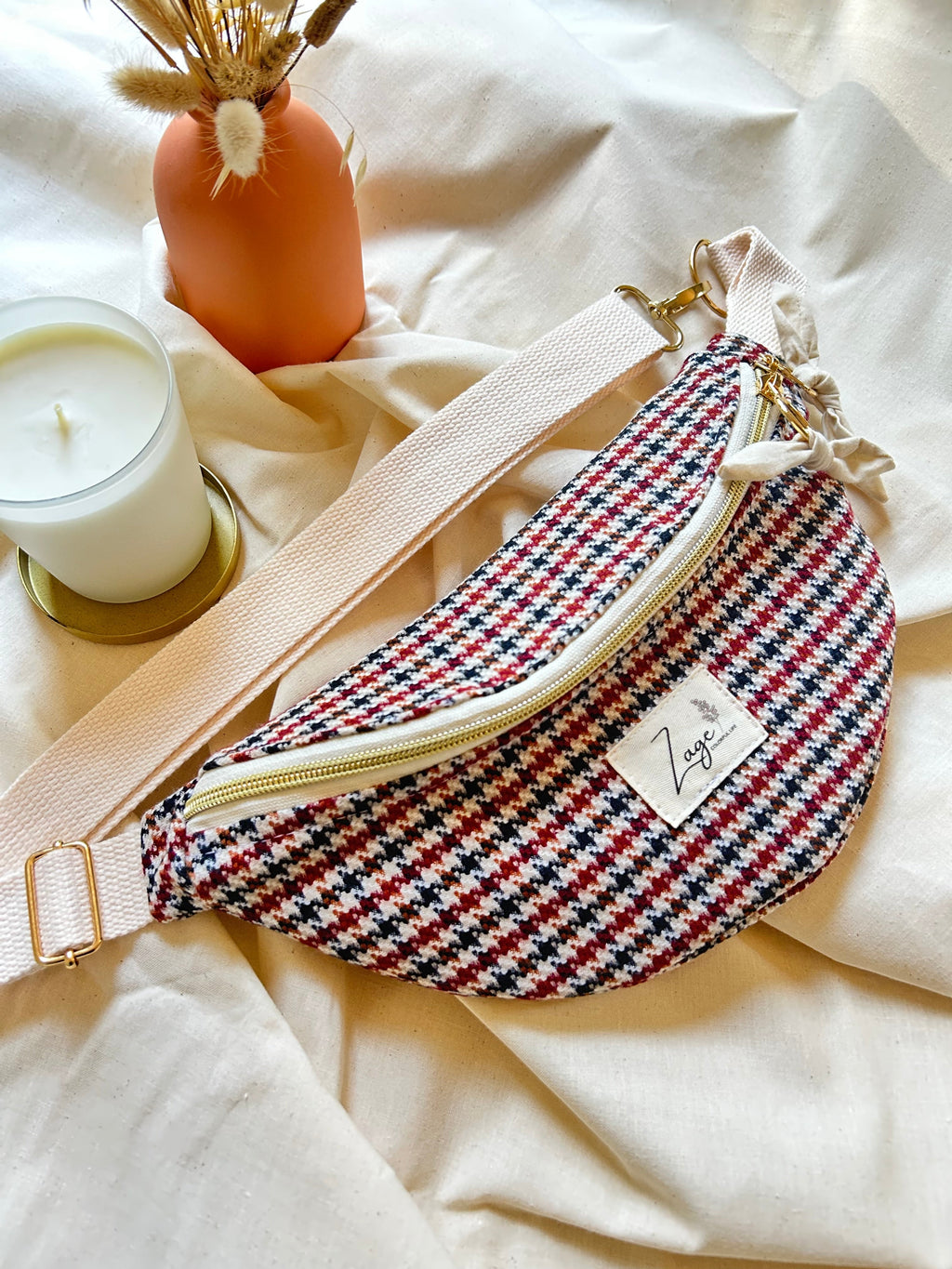 Sac banane femme hiver | Lainage pied de poule & doublure beigeSac Femme Zage Colorful Life