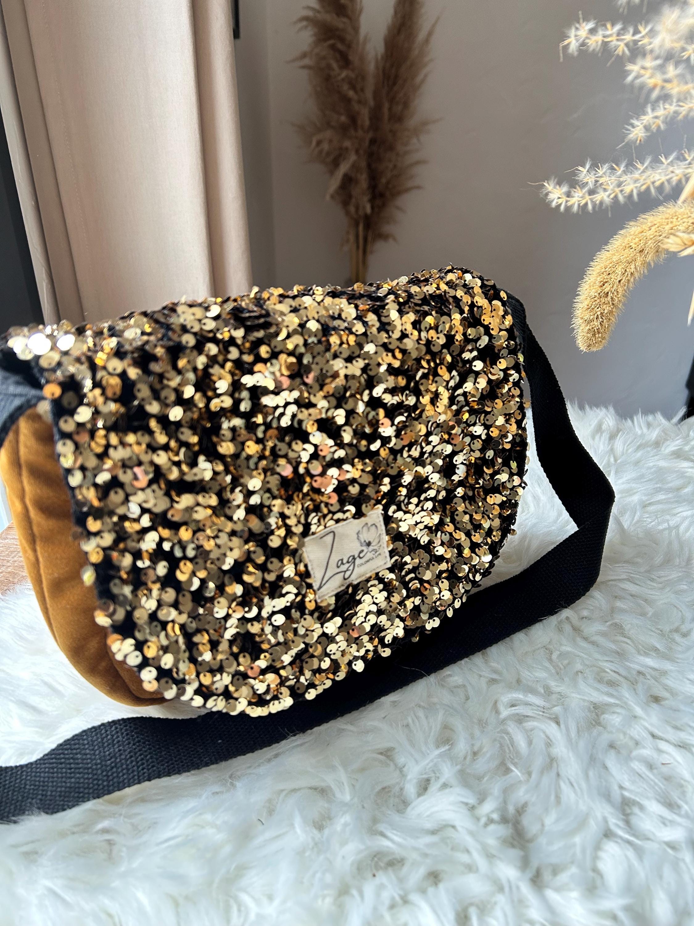 Sac Besace à rabat femme fête | Sequins, velours matelassé  & doublure noireSac Femme Zage Colorful Life