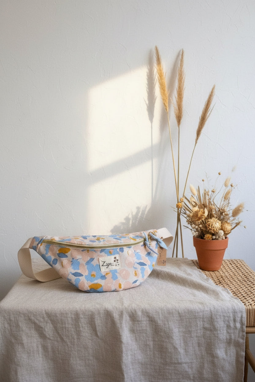 Sac banane Femme | Toile Fleurie bleue & doublure bleue clairSac Femme Zage Colorful Life