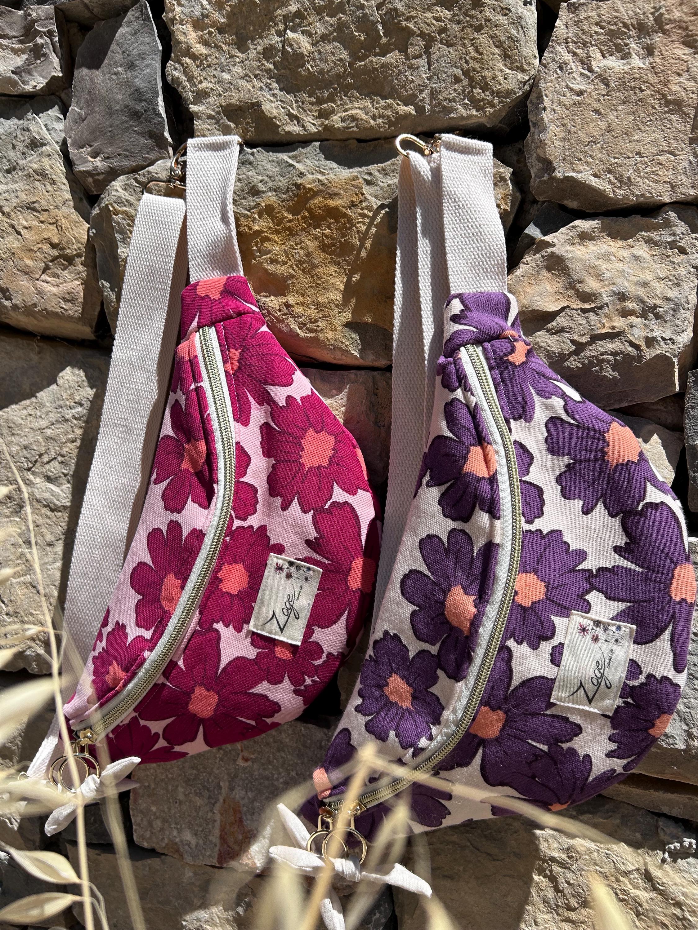 Sac banane femme été | Sweat molletonné marguerites violettes & doublure beigeSac Femme Zage Colorful Life