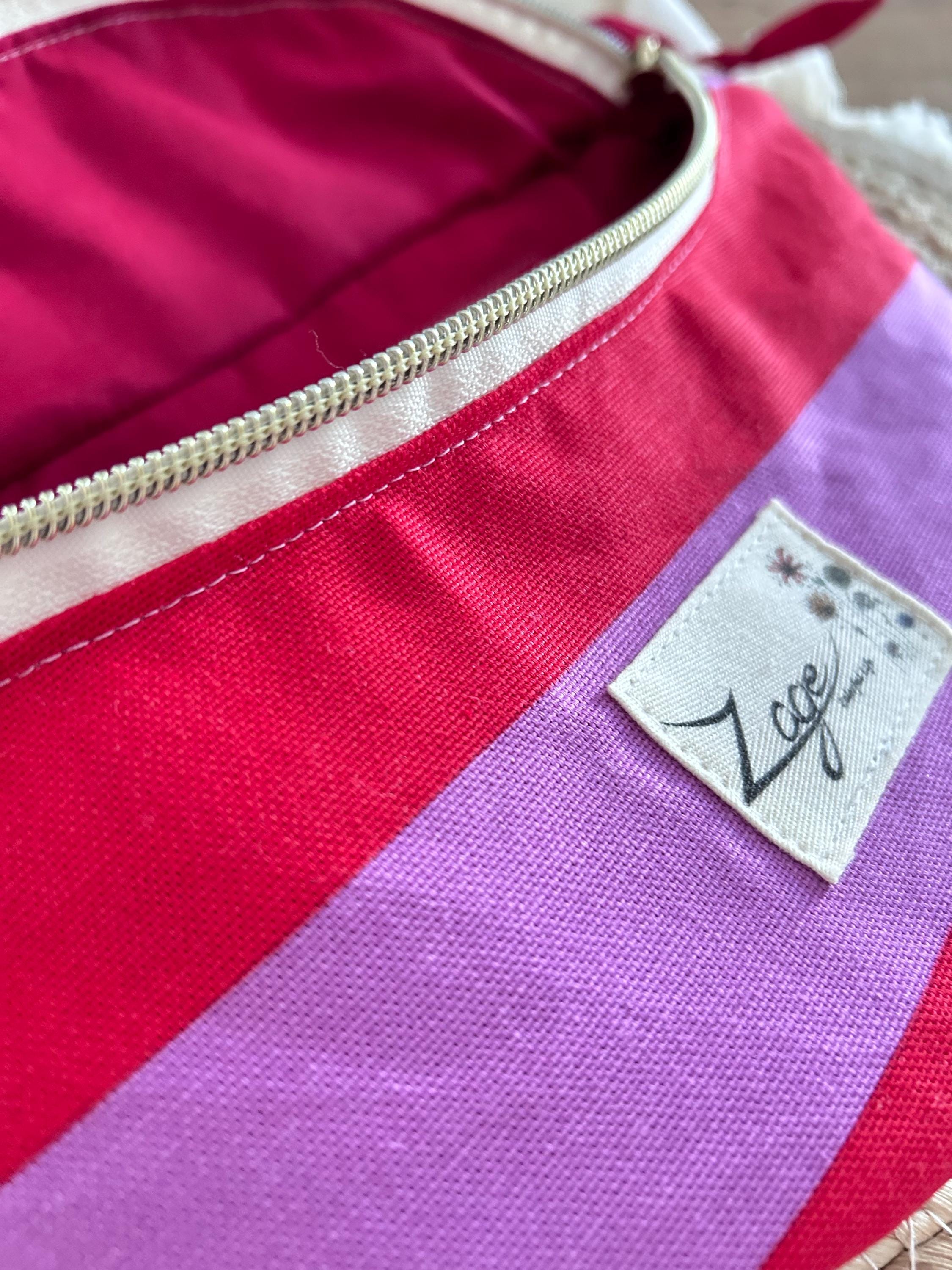 Sac banane femme été | Toile canvas rayée parme/rouge & doublure rougeSac Femme Zage Colorful Life
