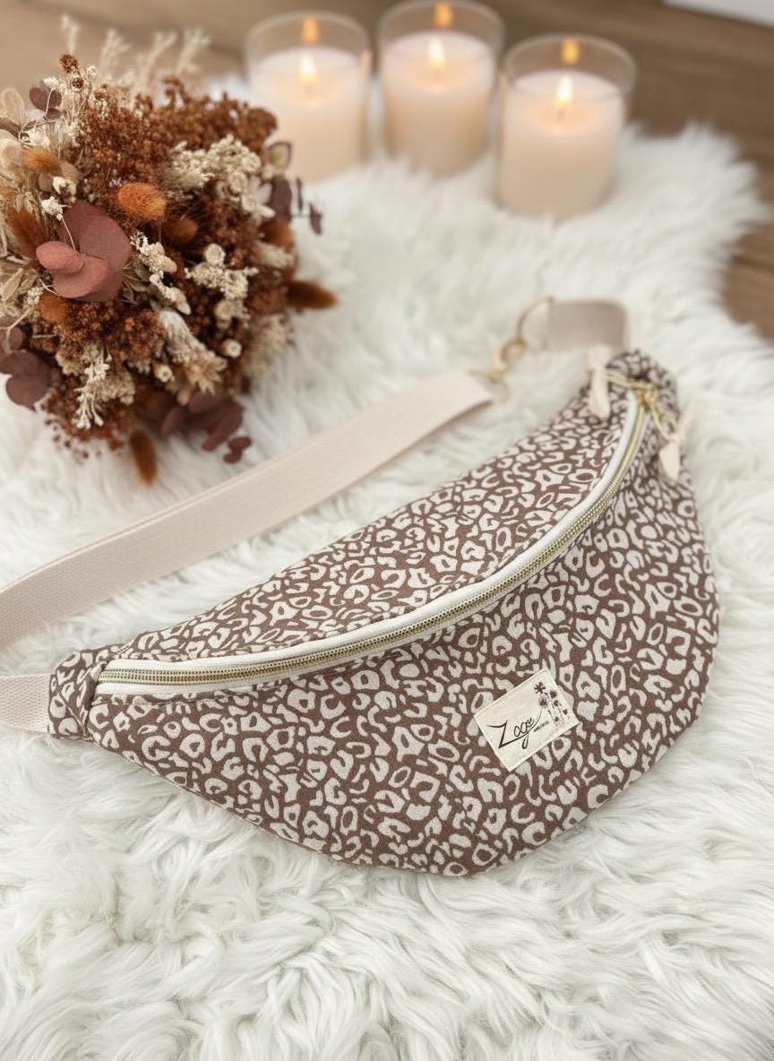 Sac banane femme hiver| Jacquard léopard café & doublure beigeSac Femme Zage Colorful Life