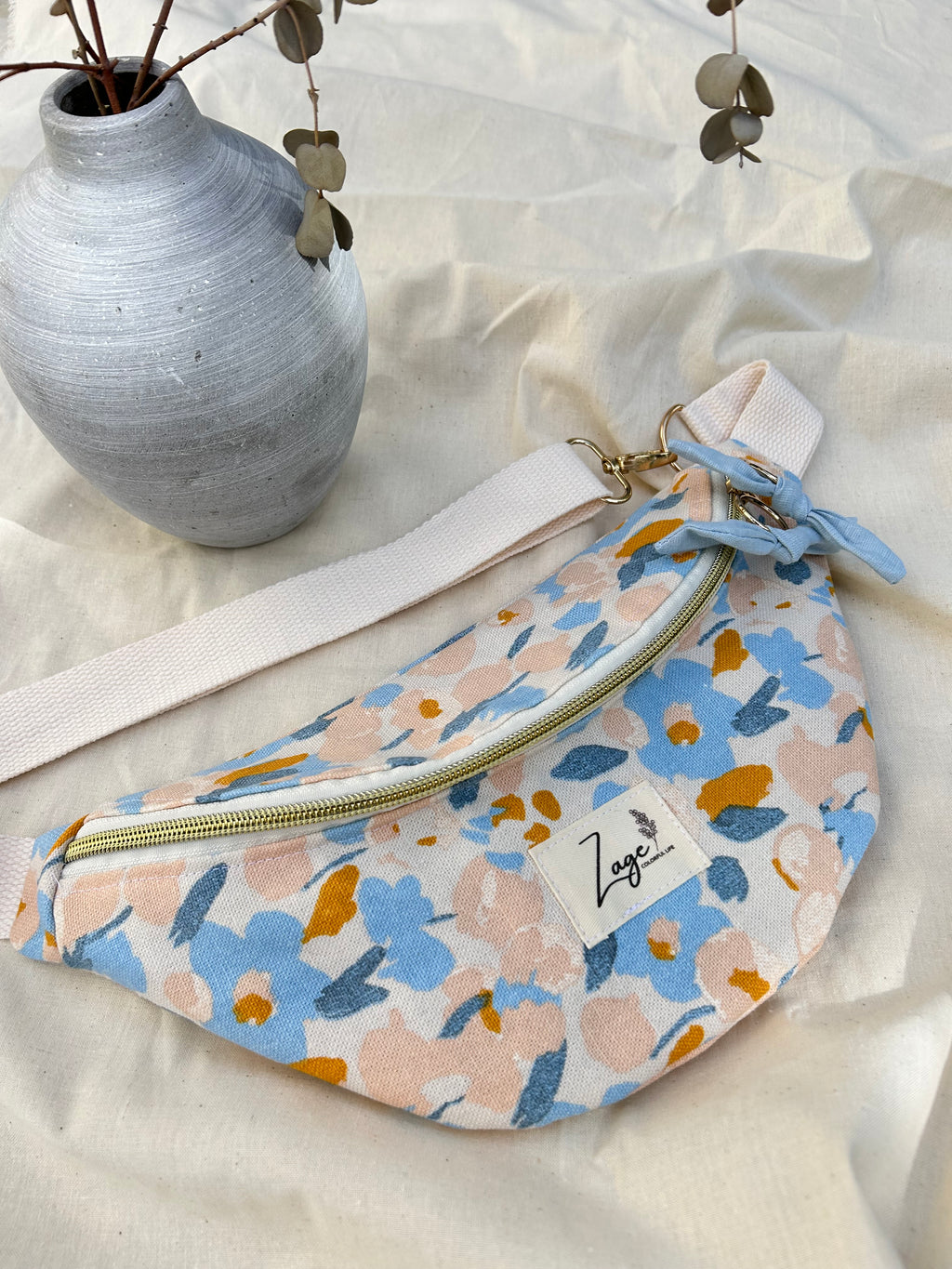 Sac banane Femme | Toile Fleurie bleue & doublure bleue clairSac Femme Zage Colorful Life