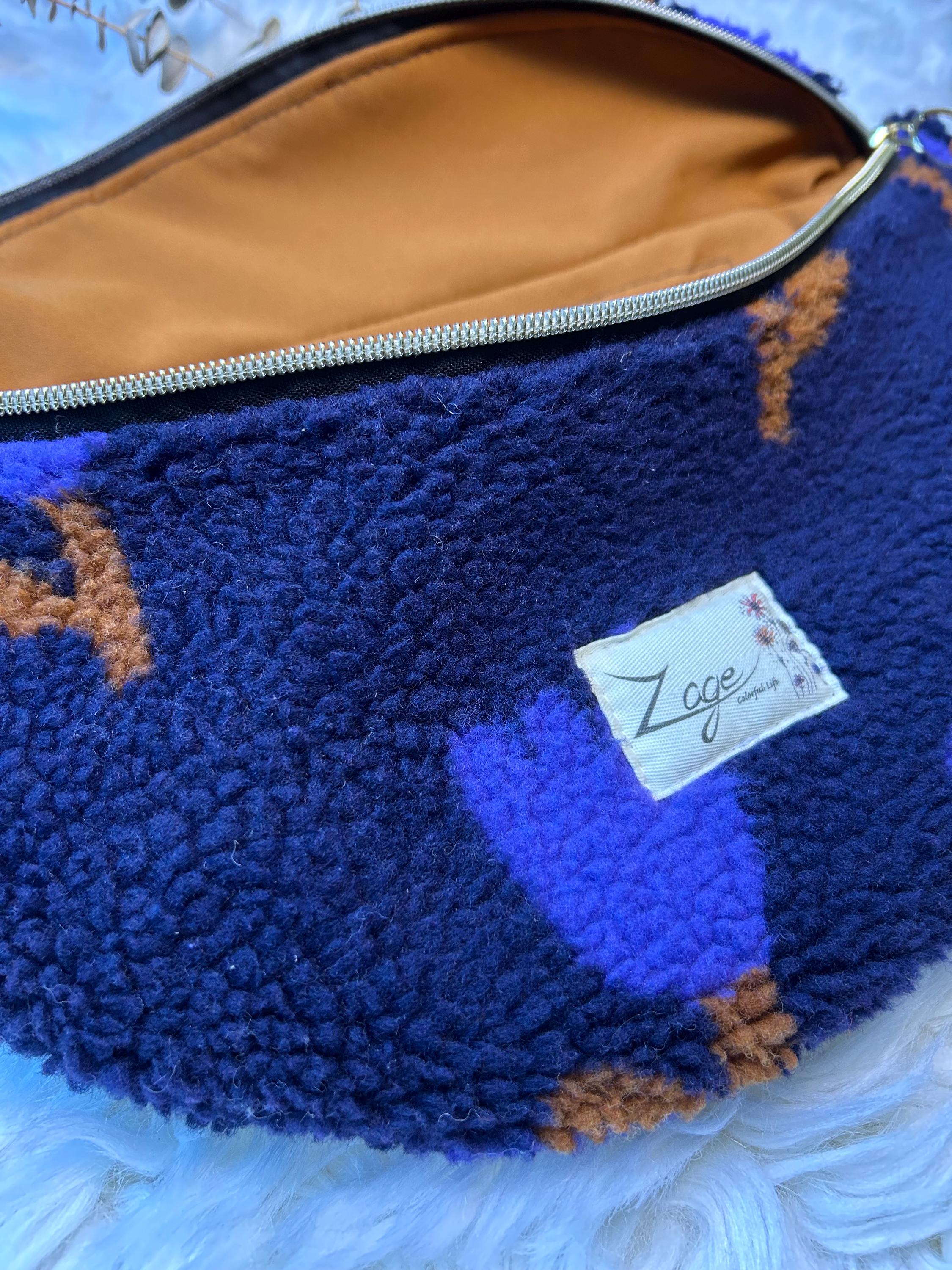 Sac banane femme hiver | Bouclettes/sherpa bleu marine motifs tulipes & doublure marronSac Femme Zage Colorful Life
