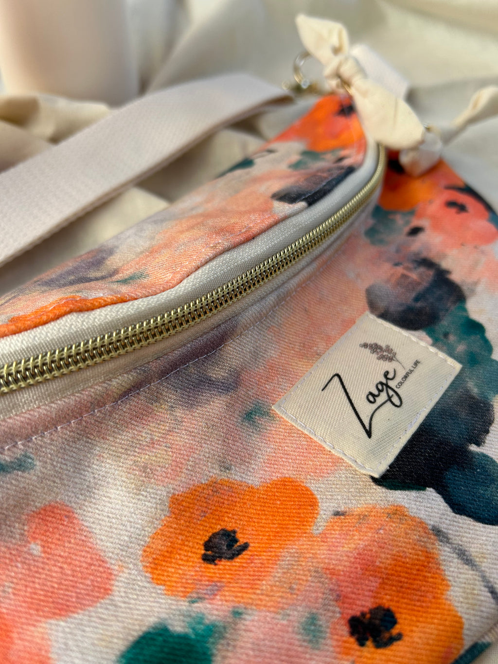 Sac banane femme Eté | Toile de coton fleurie orange & doublure beige (Copie)Sac Femme Zage Colorful Life