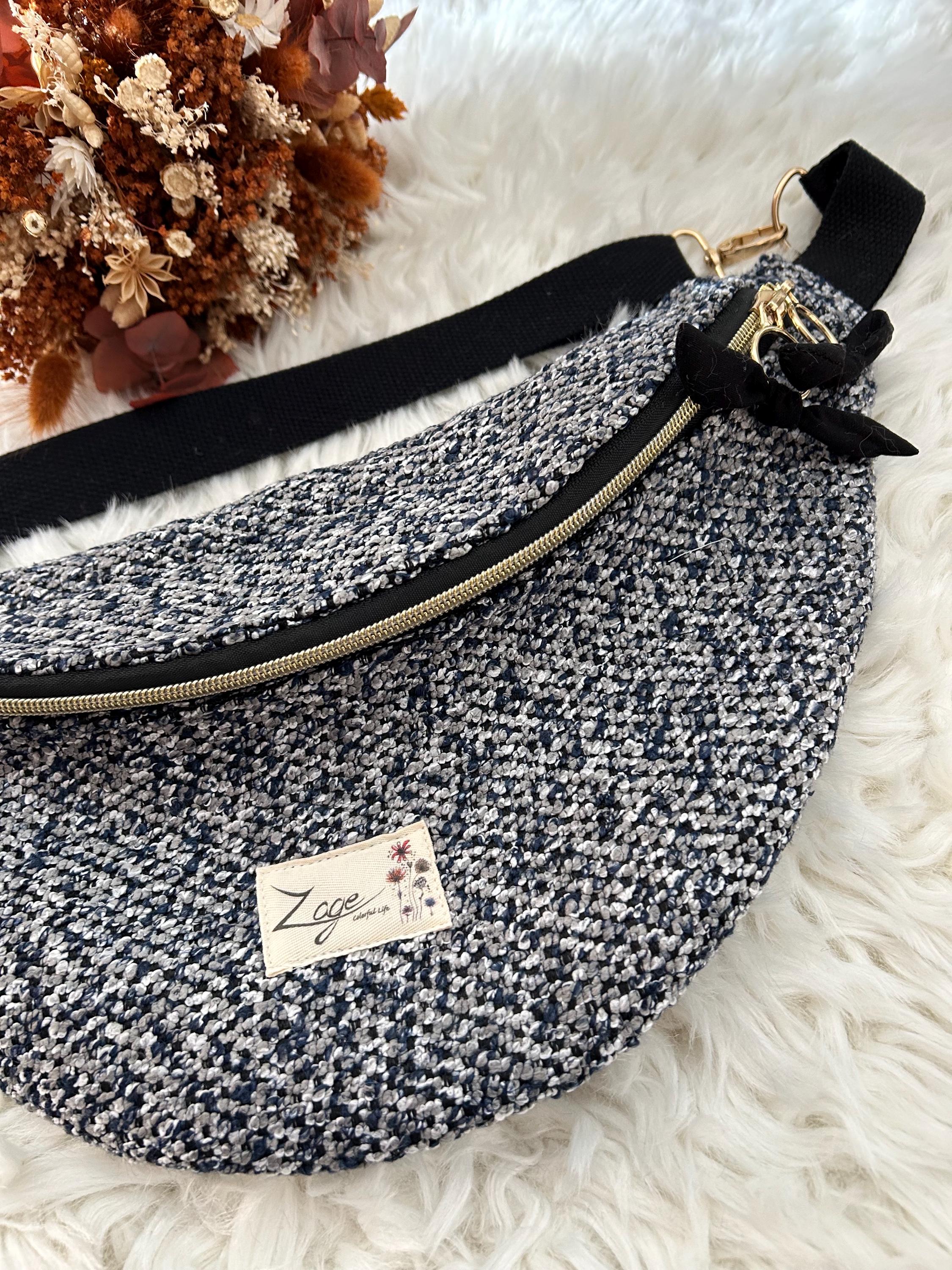 Sac banane Femme | Jacquard Chiné bleu, noir & doublure noireSac Femme Zage Colorful Life