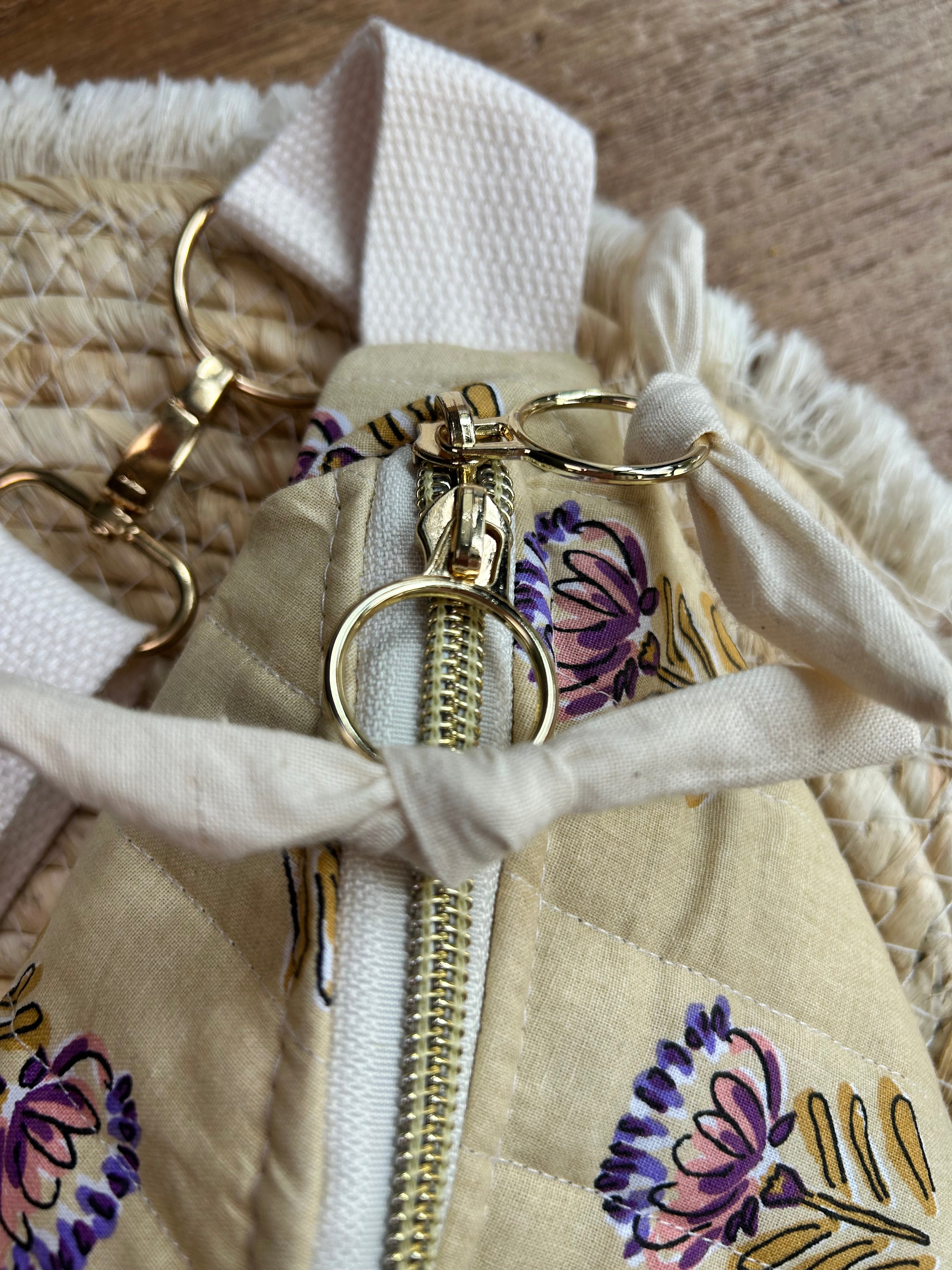 Sac banane femme Matelassé | Tissu matelassé beige fleuri & doublure beigeSac Femme Zage Colorful Life
