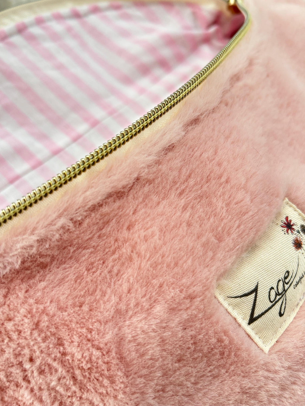 Sac banane femme hiver | Fausse fourrure rose & doublure rayures rosesSac Femme Zage Colorful Life