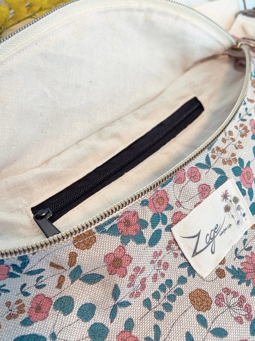 Sac banane Femme |Toile fleuri liberty & doublure beigeSac Femme Zage Colorful Life