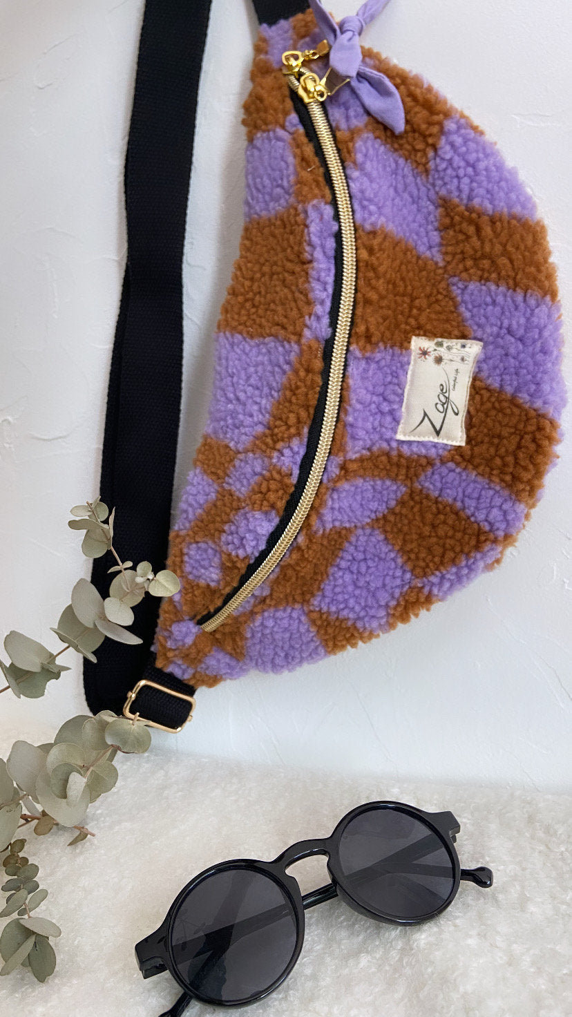 Sac banane femme hiver | Bouclettes/sherpa graphique violet marron & doublure violetteSac Femme Zage Colorful Life