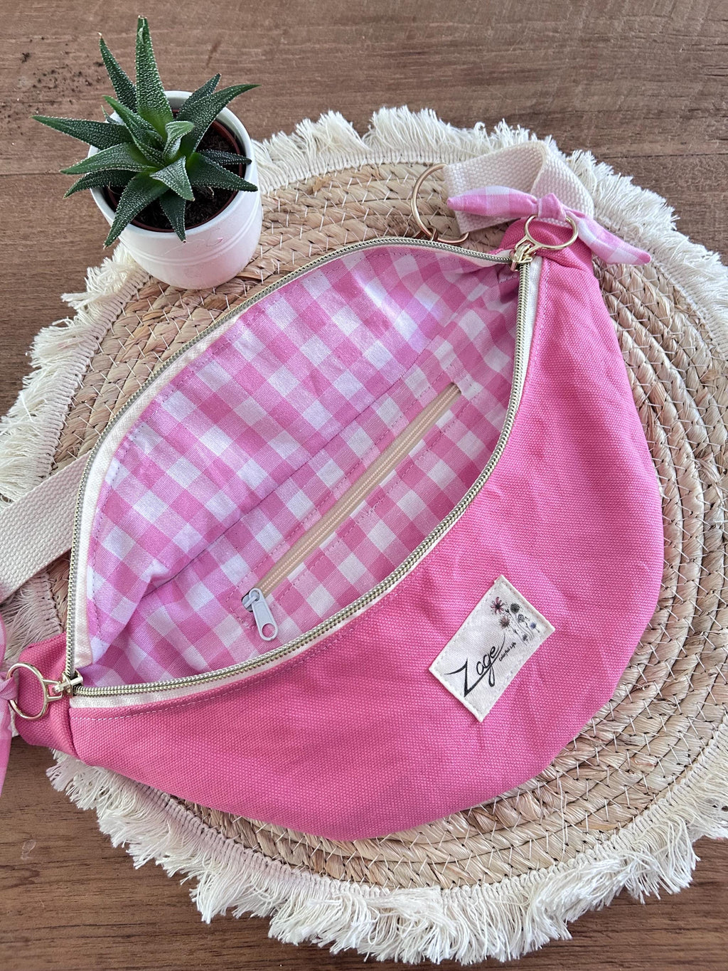 Sac banane femme été | Toile canvas rose & doublure rose vichySac Femme Zage Colorful Life