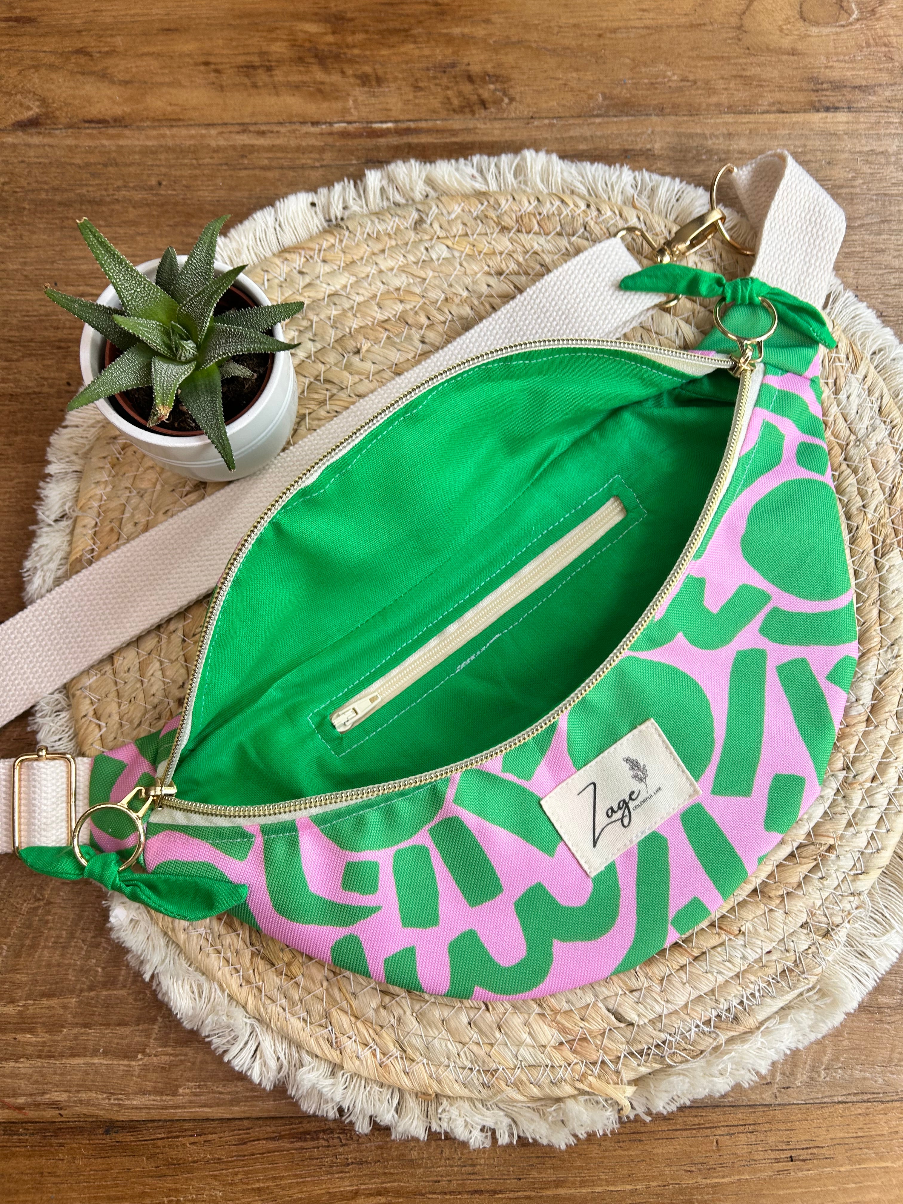 Sac banane Imperméable femme | Graphique vert & roseSac Femme Zage Colorful Life