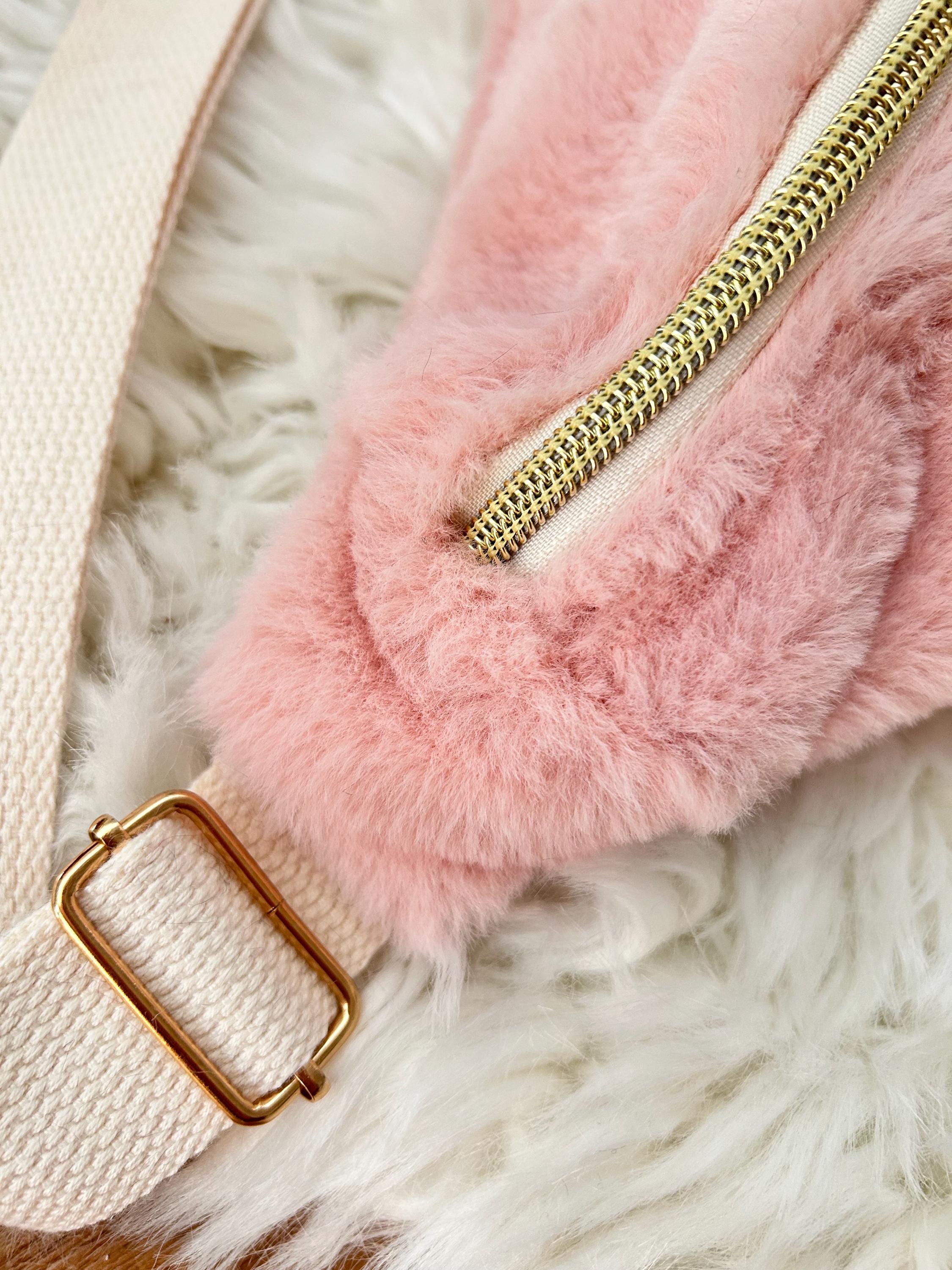 Sac banane femme hiver | Fausse fourrure rose & doublure rayures rosesSac Femme Zage Colorful Life