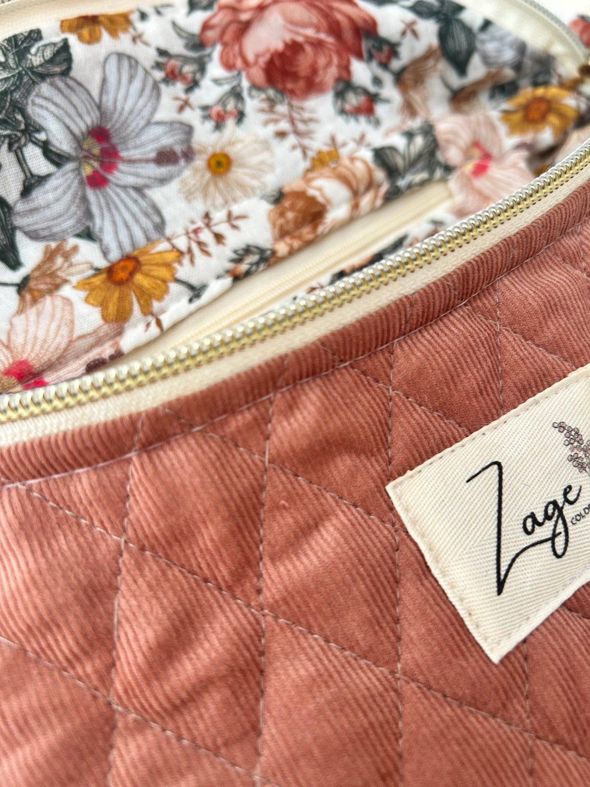 Sac banane femme hiver | Velours matelassé vieux rose & doublure gaze de coton fleurieSac Femme Zage Colorful Life