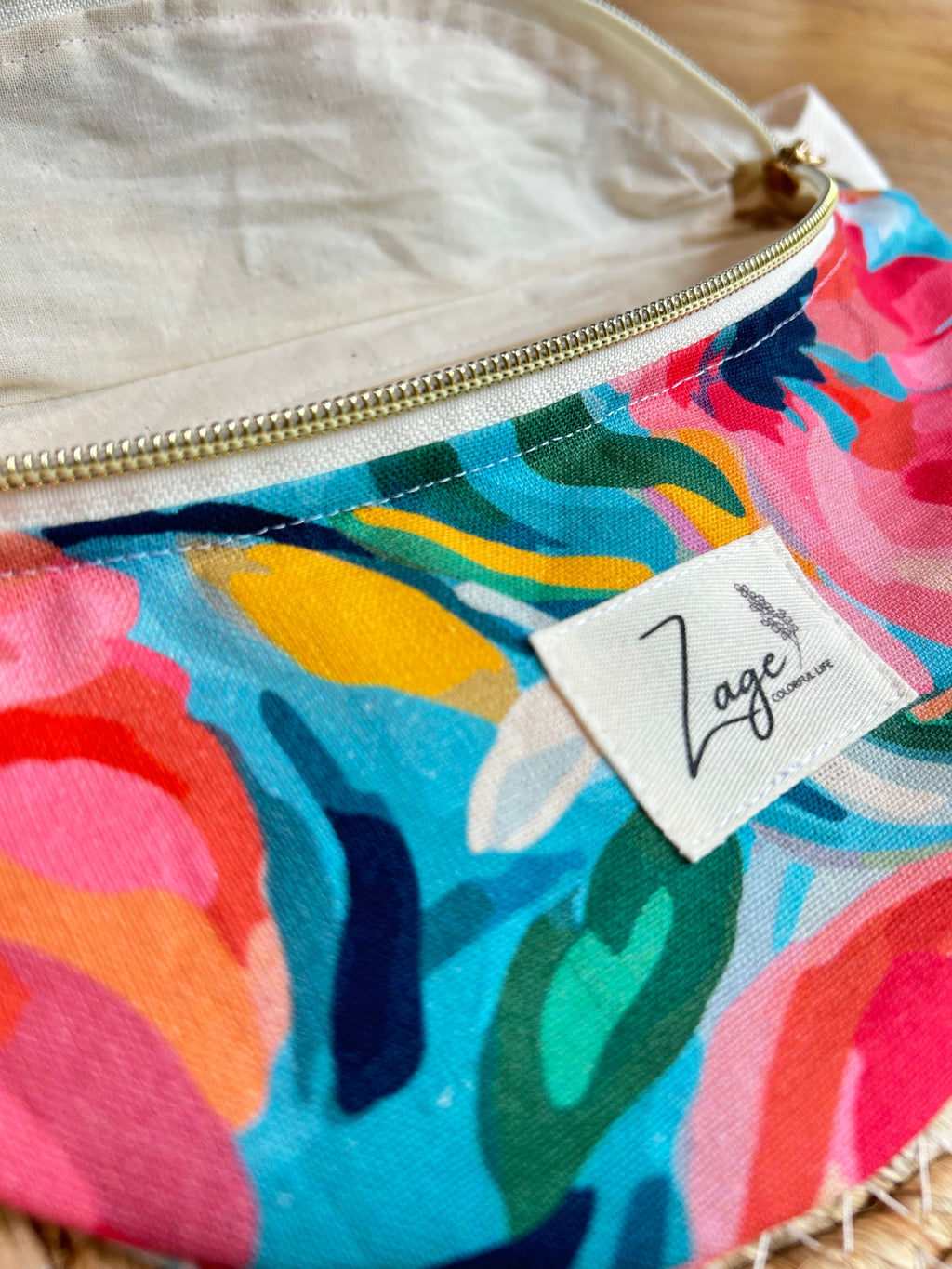 Sac banane femme Eté | Toile de coton fleurie colorée & doublure beigeSac Femme Zage Colorful Life