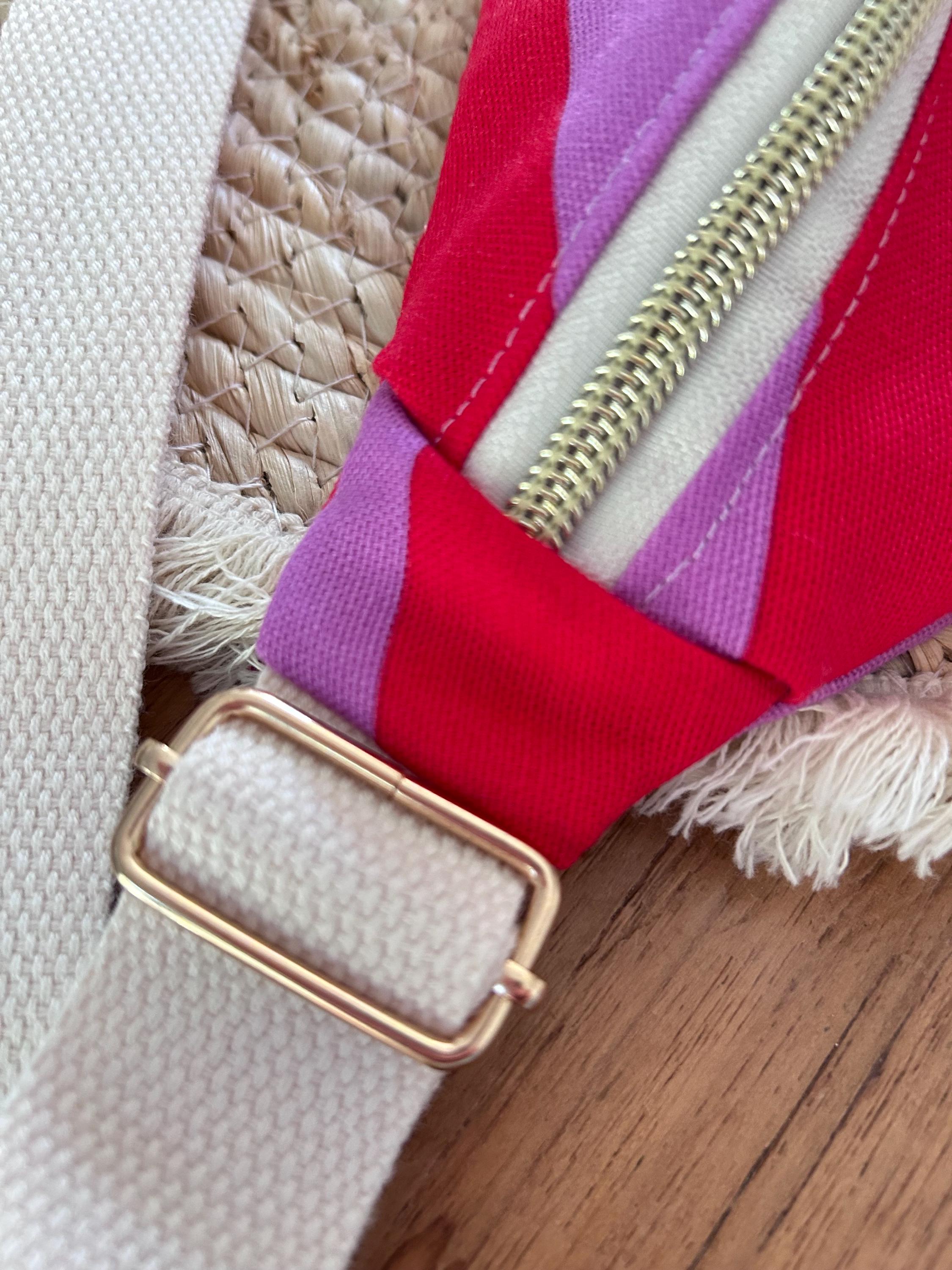 Sac banane femme été | Toile canvas rayée parme/rouge & doublure rougeSac Femme Zage Colorful Life