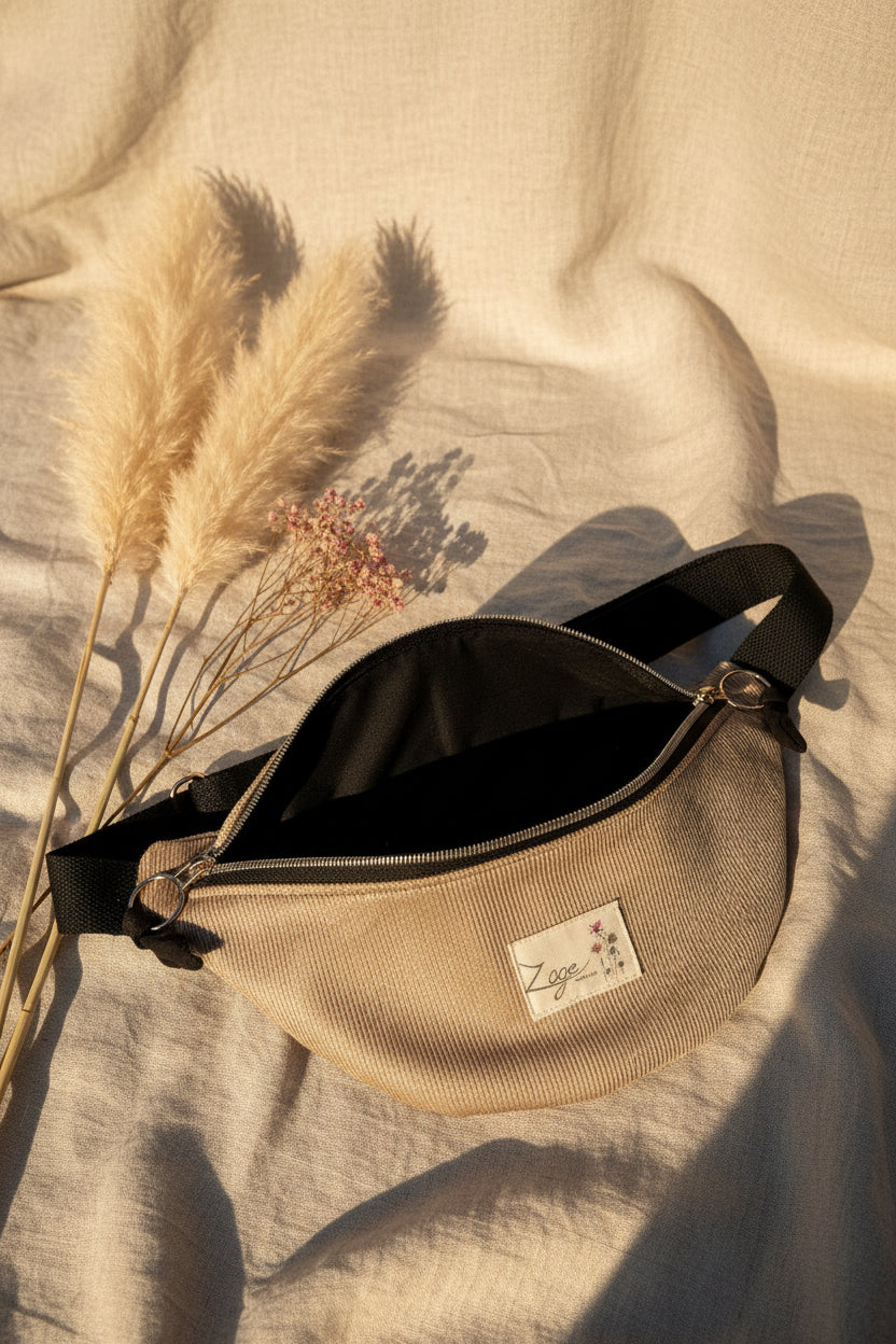 Sac banane femme hiver | Velours côtelé  doré & doublure noireSac Femme Zage Colorful Life
