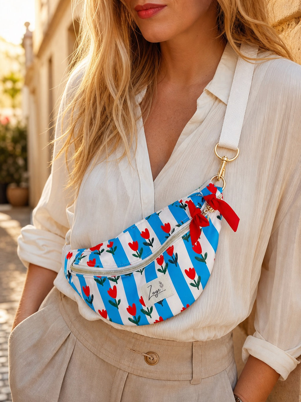 Sac banane ciré femme | rayures et motifs tulipes & rougeSac Femme Zage Colorful Life