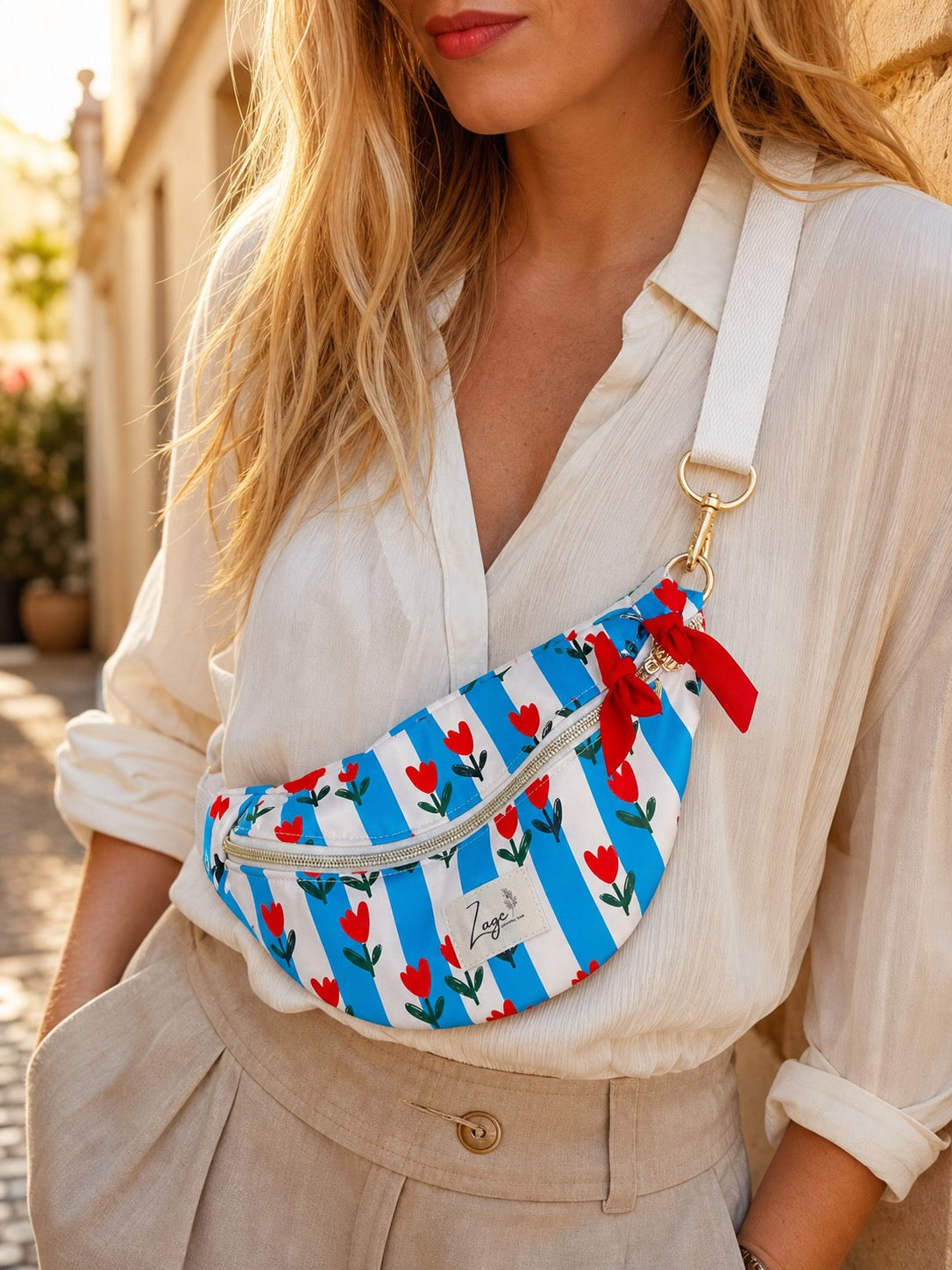 Sac banane ciré femme | rayures et motifs tulipes & rougeSac Femme Zage Colorful Life