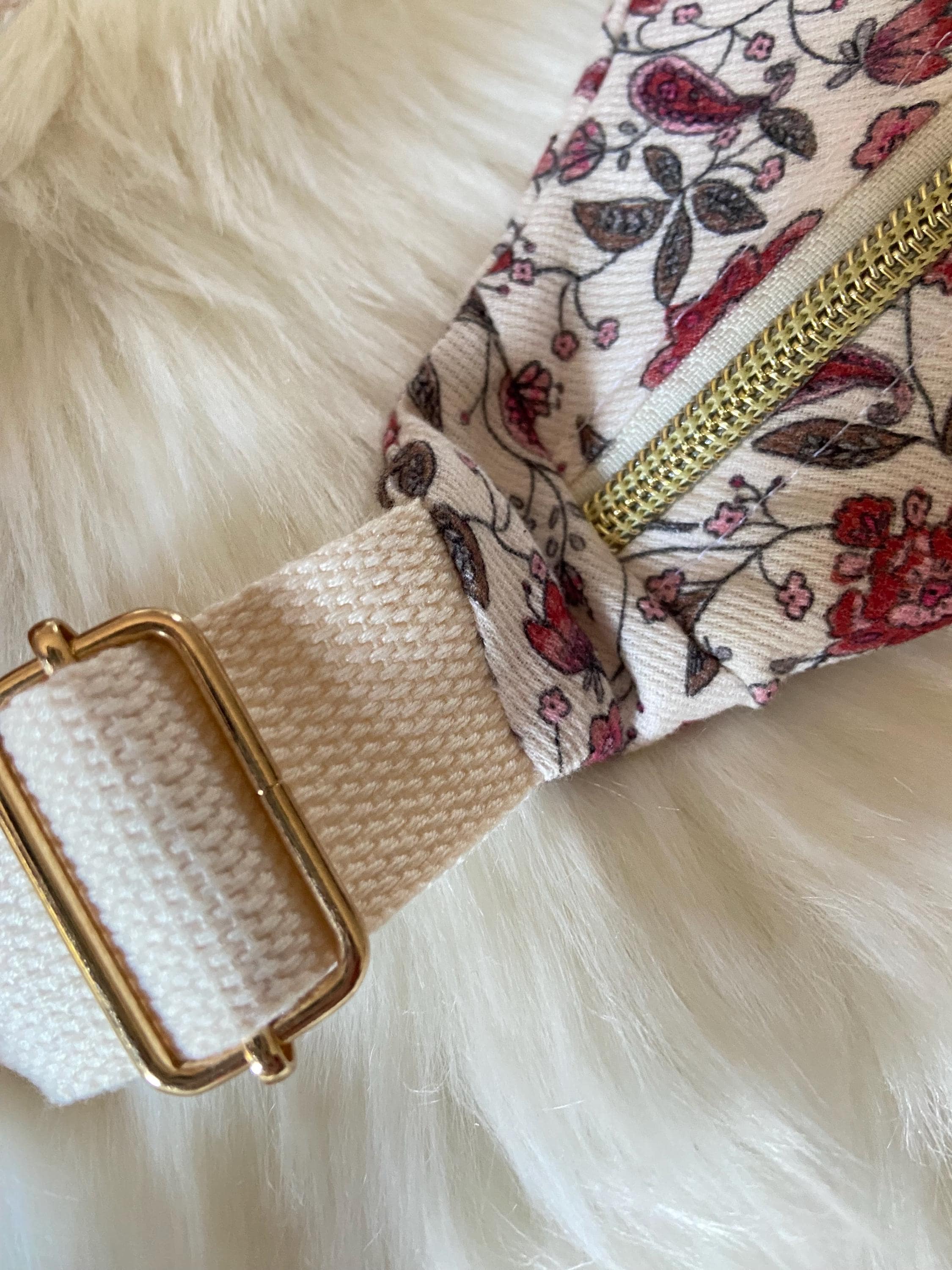 Sac banane femme hiver | Velours côtelé fleuri indy rose foncé & doublure beigeSac Femme Zage Colorful Life