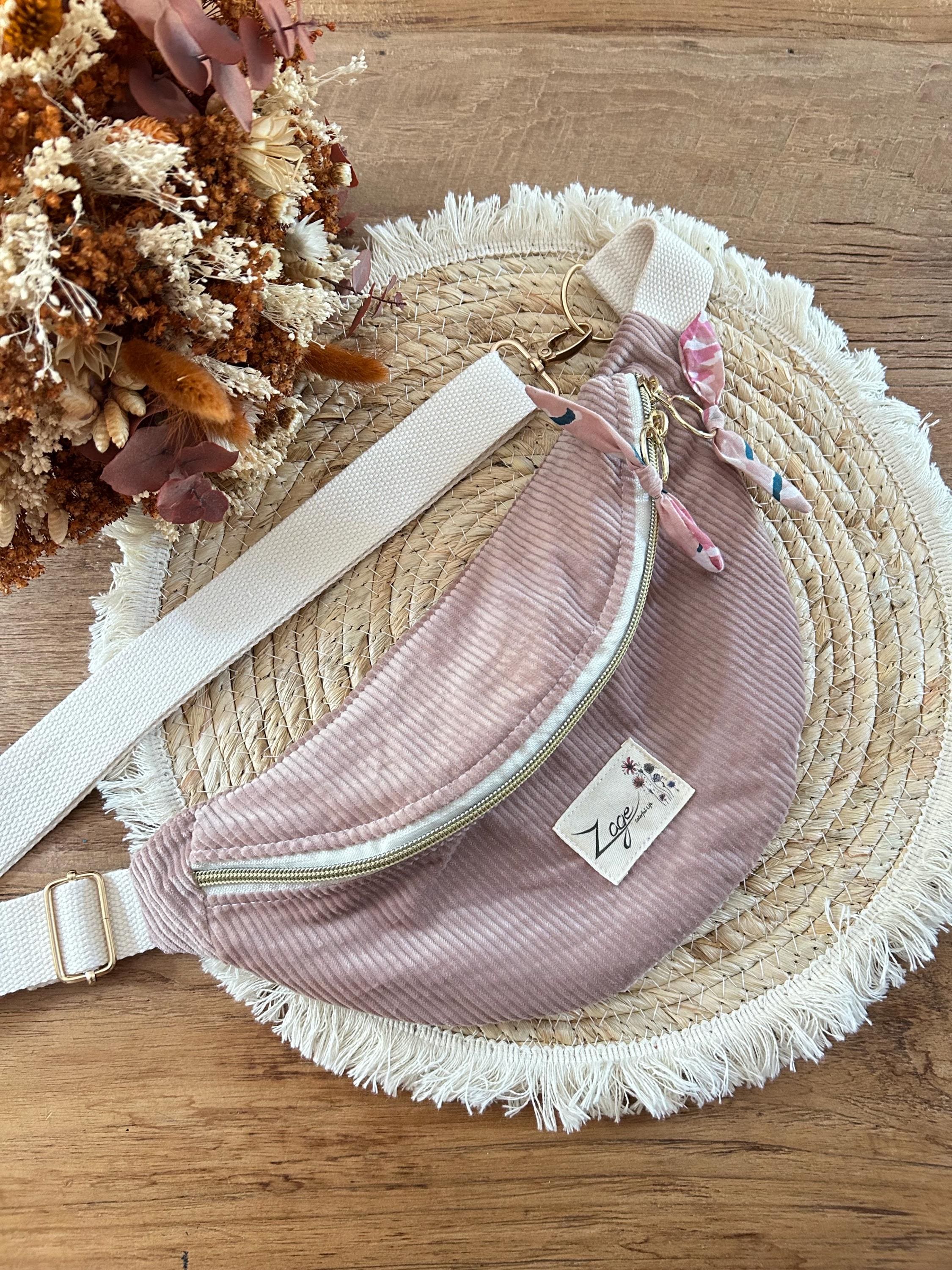 Sac banane femme hiver | Velours côtelé vieux rose & doublure fleurie roseSac Femme Zage Colorful Life