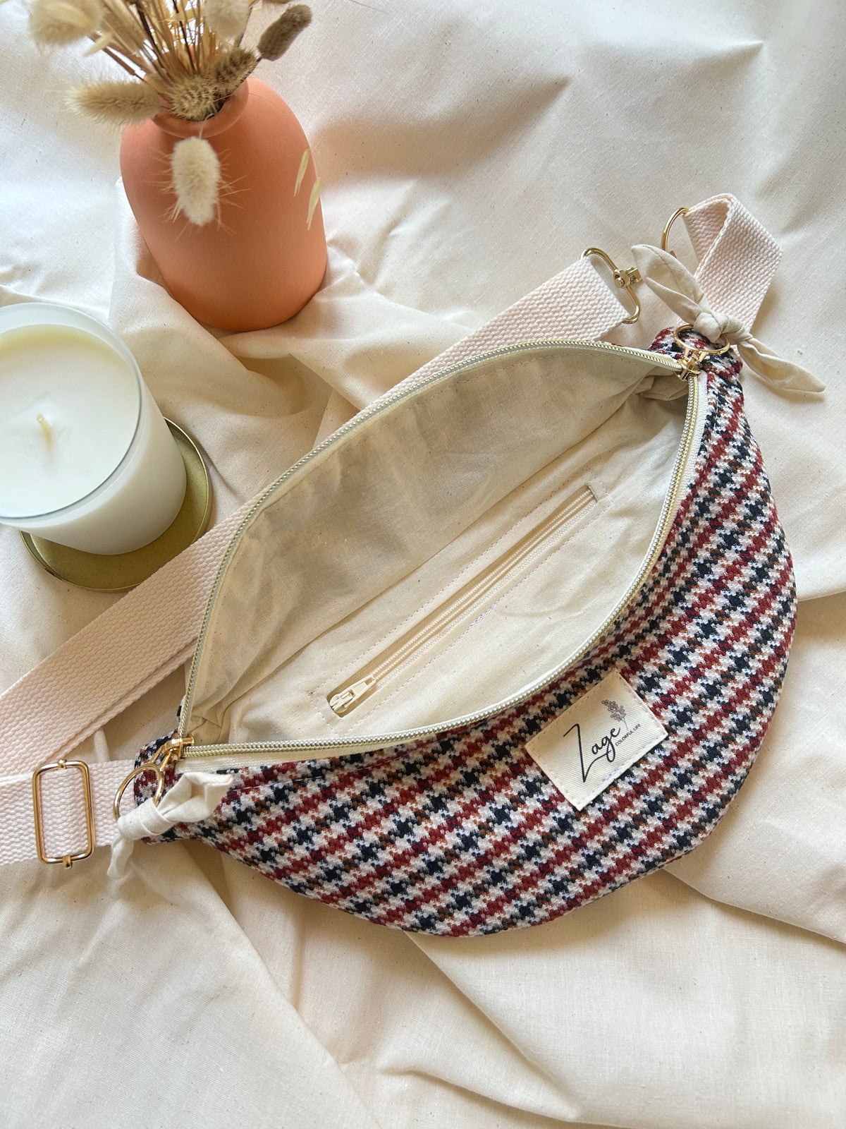 Sac banane femme hiver | Lainage pied de poule & doublure beigeSac Femme Zage Colorful Life