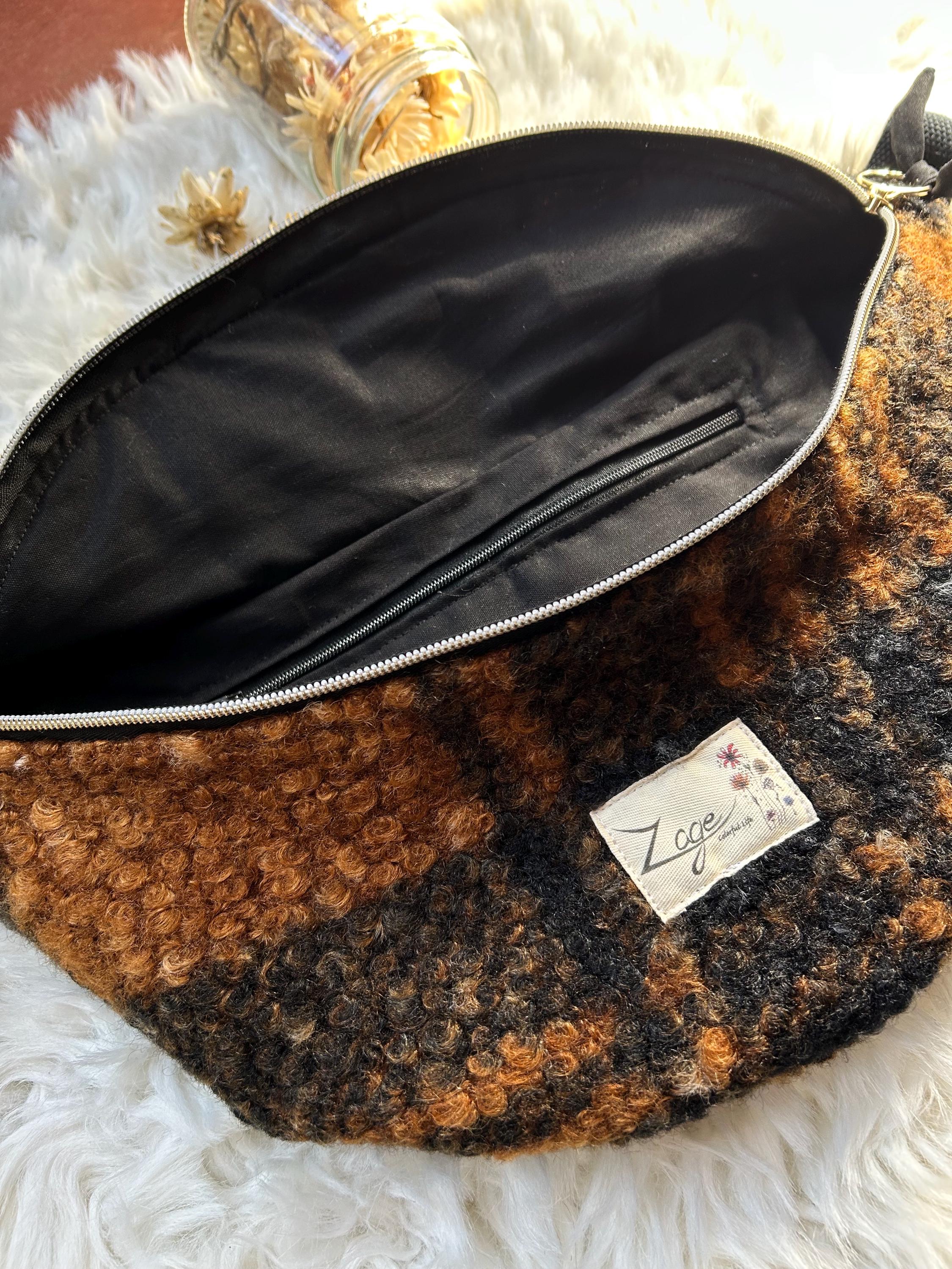 Sac banane femme hiver | Ecossaise bouclettes marron et noir & doublure noireSac Femme Zage Colorful Life