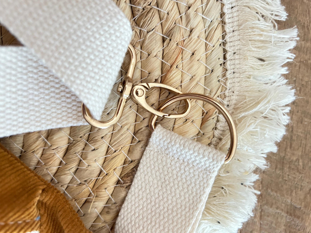 Sac banane femme hiver | Velours côtelé marron ocre & doublure fleurie ocreSac Femme Zage Colorful Life