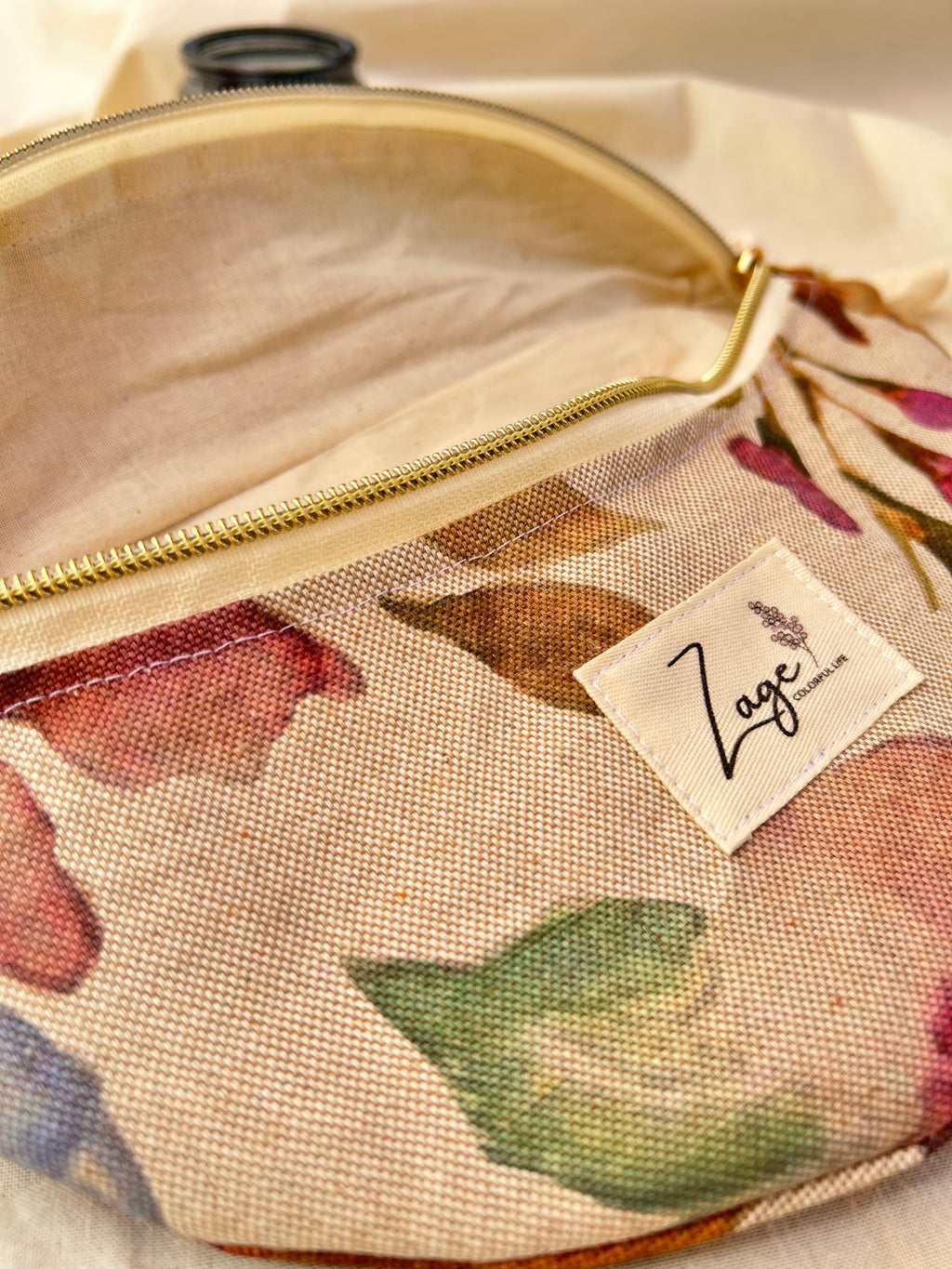 Sac banane femme Eté | Toile de coton fleurie colorée & doublure beige (Copie)Sac Femme Zage Colorful Life
