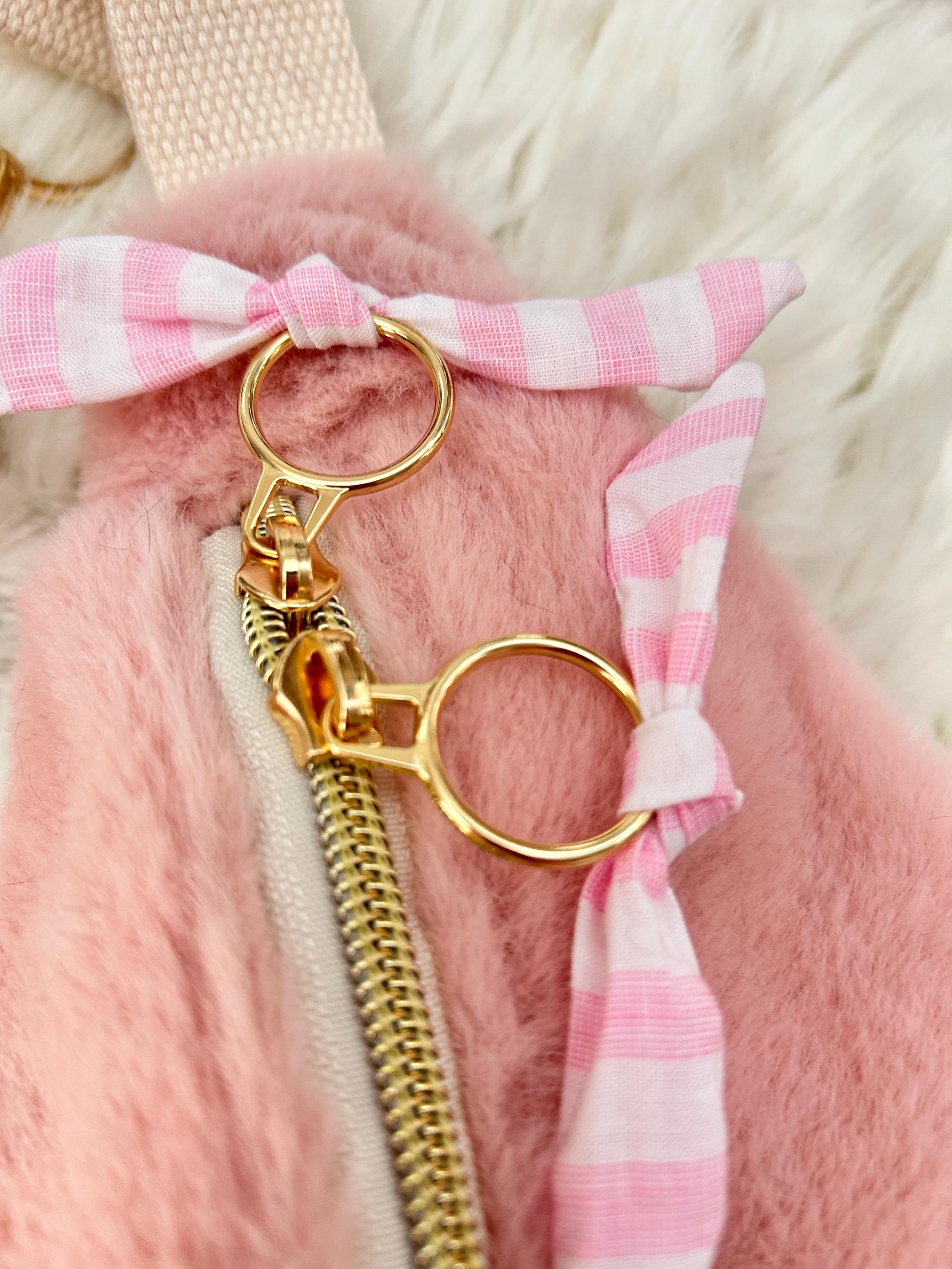 Sac banane femme hiver | Fausse fourrure rose & doublure rayures rosesSac Femme Zage Colorful Life