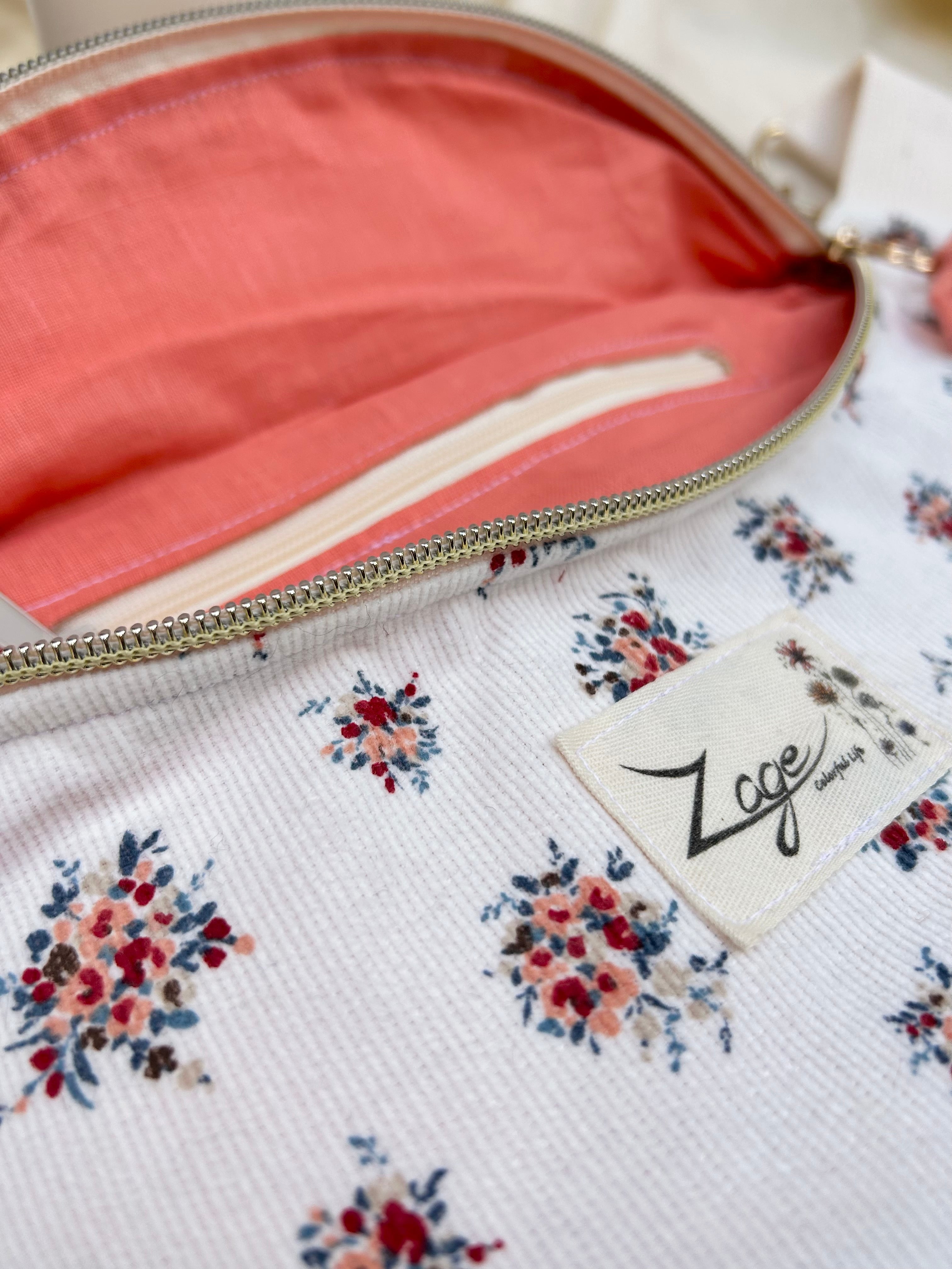 Sac banane femme Hiver | Velours côtelé blanc et fleuri & doublure roseSac Femme Zage Colorful Life