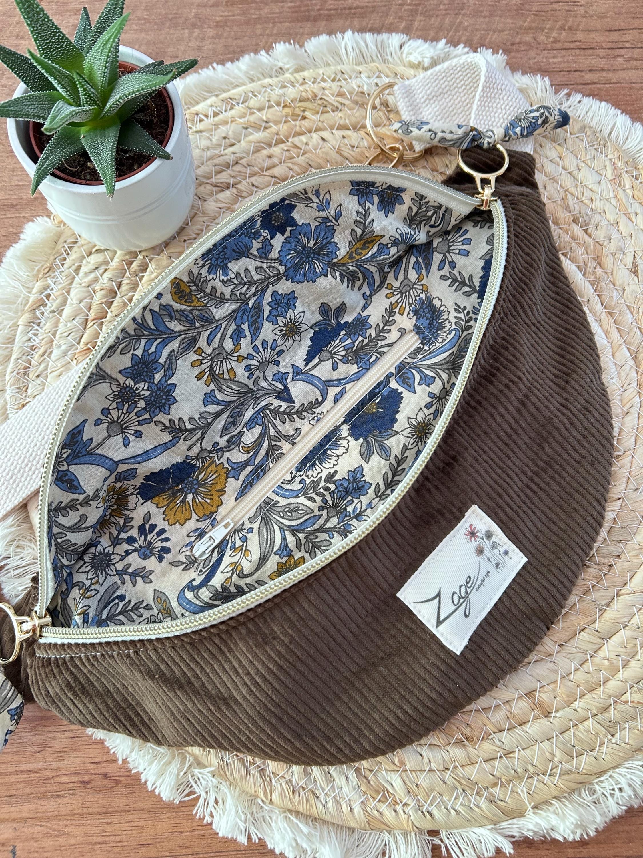 Sac banane femme hiver | Velours côtelé marron bronze & doublure tissu indienSac Femme Zage Colorful Life