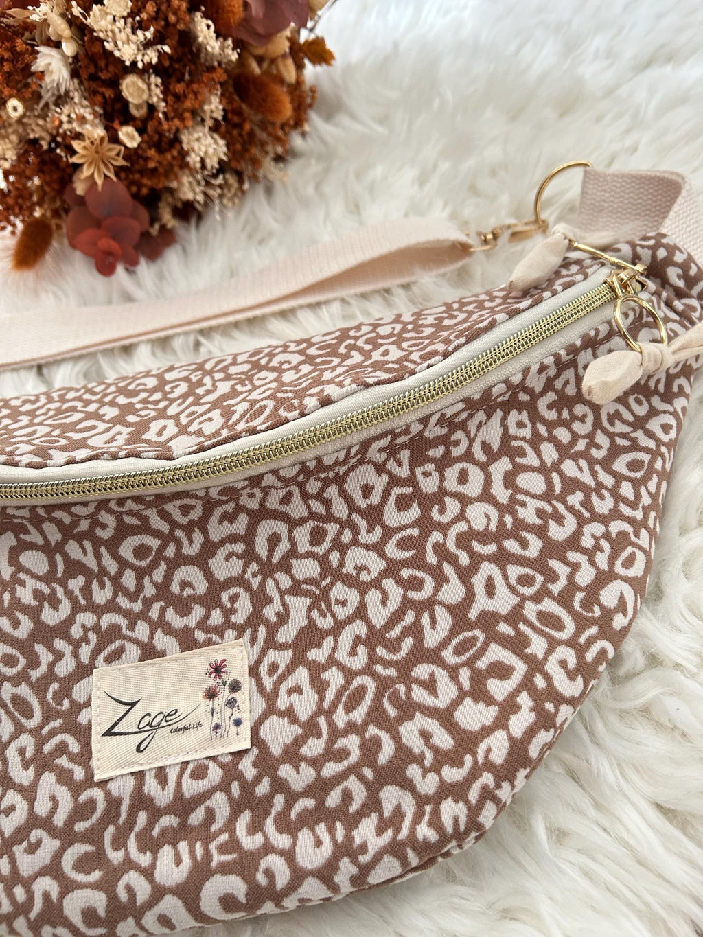 Sac banane femme hiver| Jacquard léopard café & doublure beigeSac Femme Zage Colorful Life