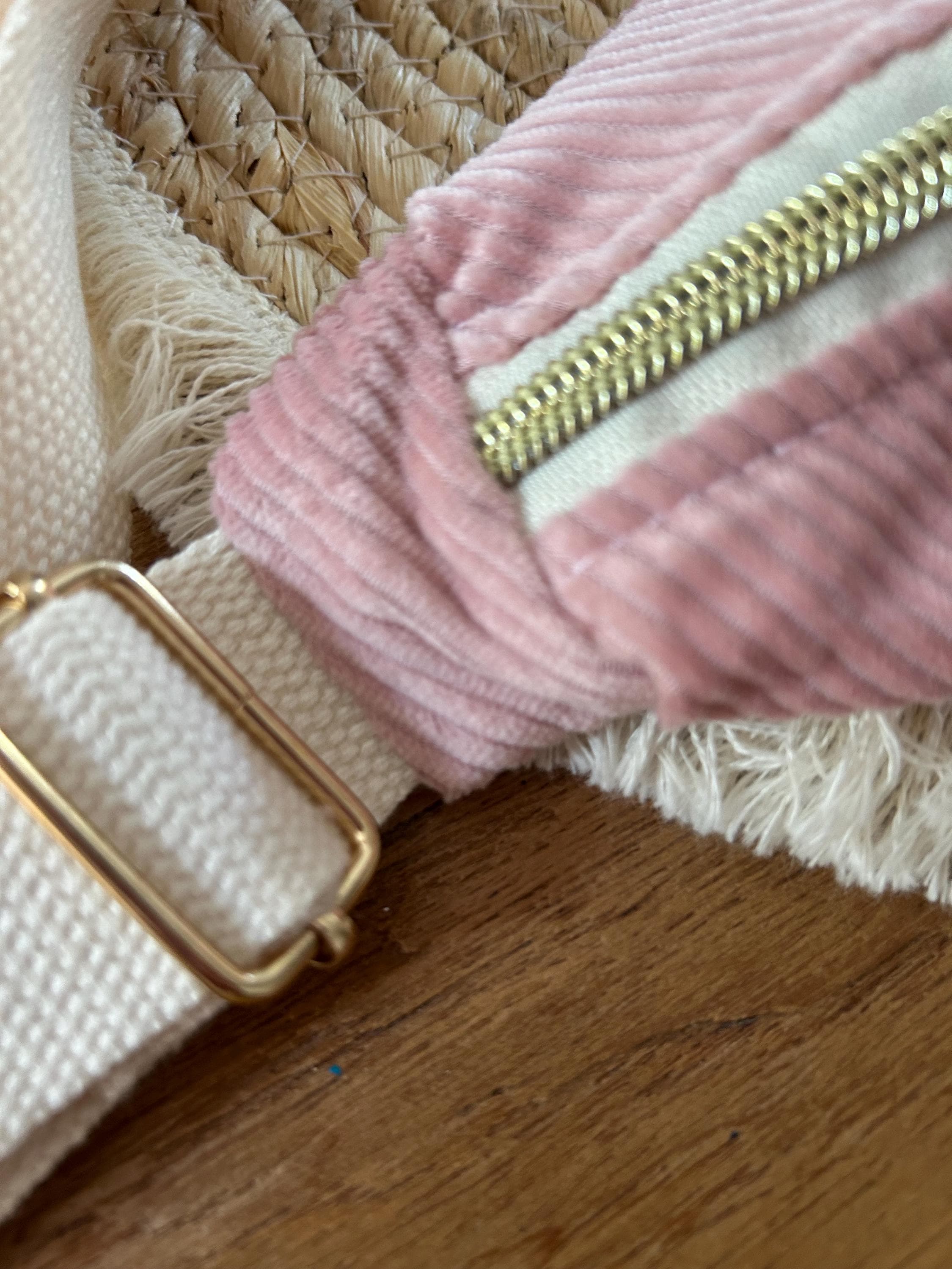 Sac banane femme hiver | Velours côtelé rose & doublure gaze de coton fleuri roseSac Femme Zage Colorful Life