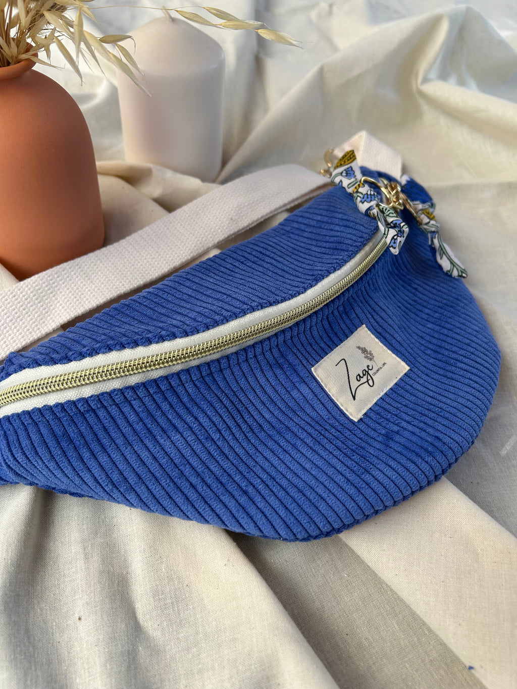 Sac banane femme hiver | Velours côtelé bleu roi & doublure indy fleuriSac Femme Zage Colorful Life