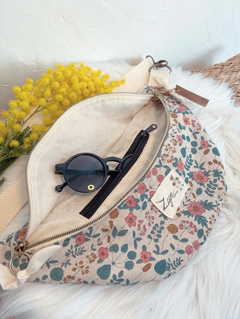 Sac banane Femme |Toile fleuri liberty & doublure beigeSac Femme Zage Colorful Life