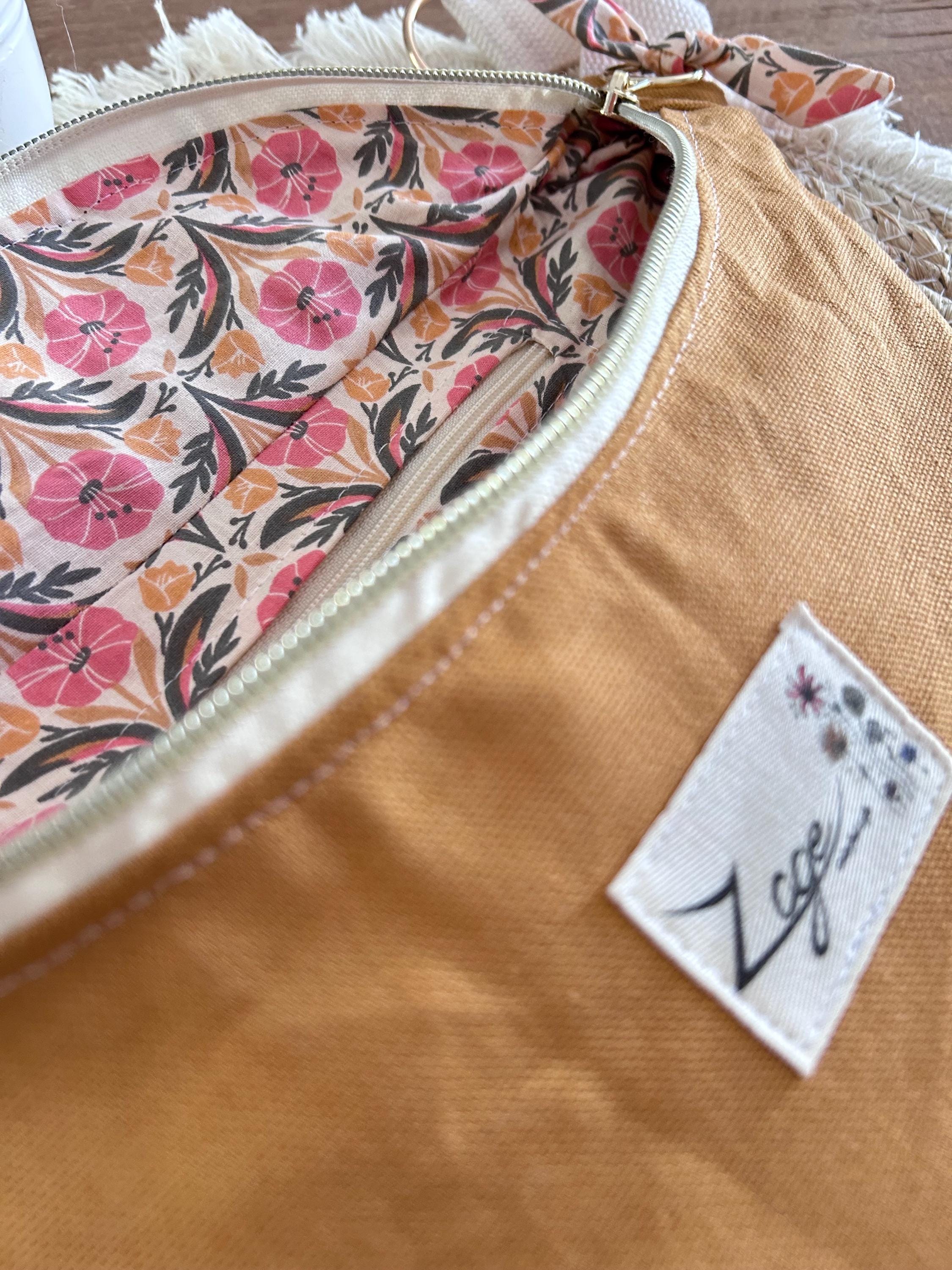 Sac banane femme été | Toile canvas jaune moutarde & doublure fleurie roseSac Femme Zage Colorful Life