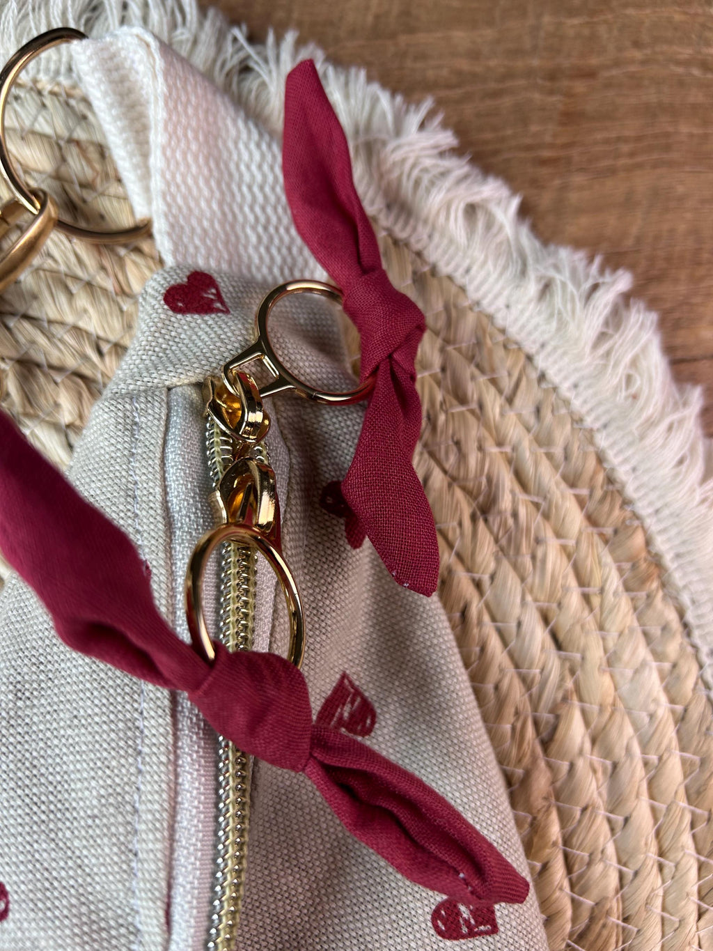 Sac banane femme  | Toile beige cœurs rouges & doublure rougeSac Femme Zage Colorful Life