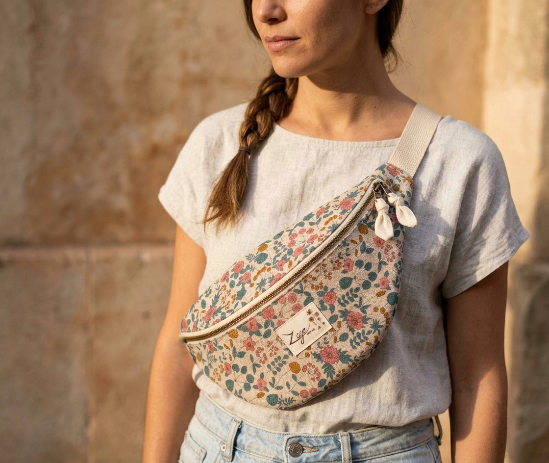 Sac banane Femme |Toile fleuri liberty & doublure beigeSac Femme Zage Colorful Life