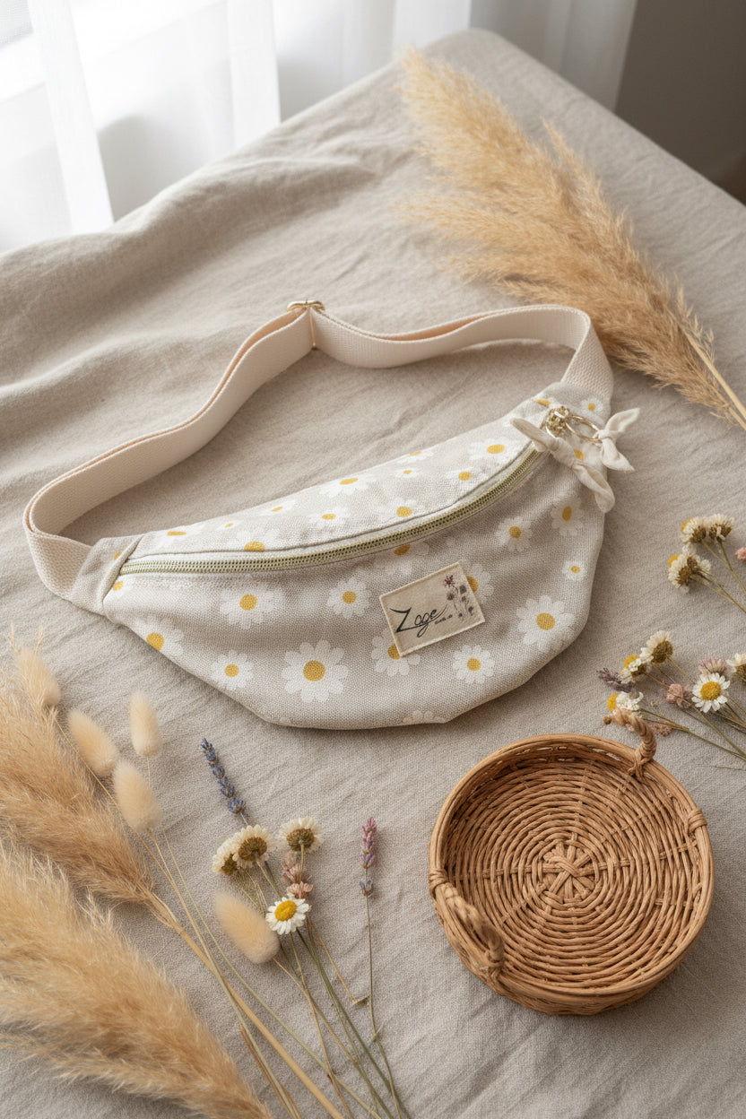 Sac banane Femme | Toile de coton marguerites & doublure beigeSac Femme Zage Colorful Life