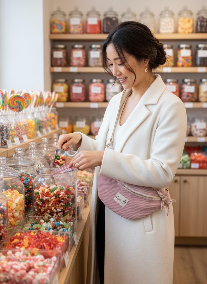 Sac banane femme hiver | Velours côtelé rose & doublure gaze de coton fleuri roseSac Femme Zage Colorful Life