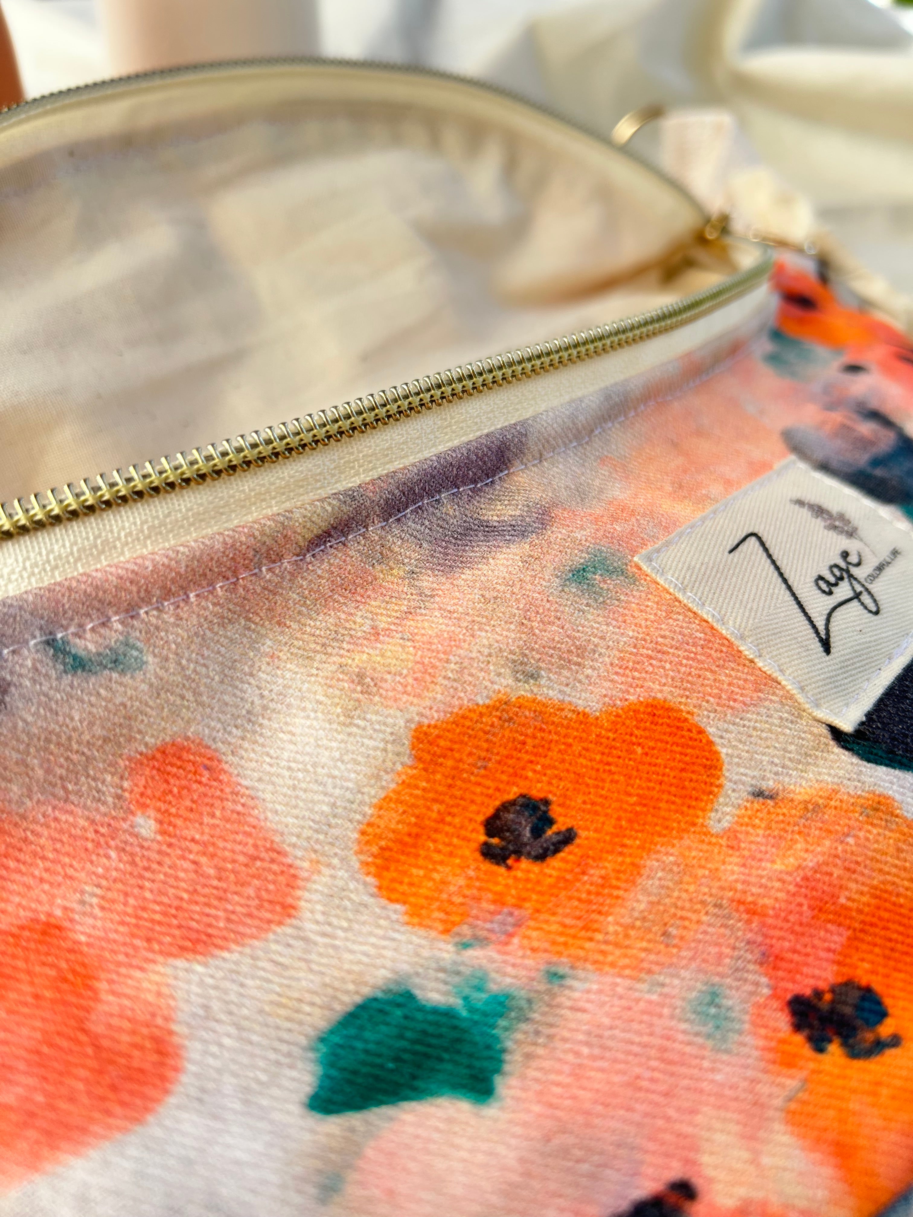 Sac banane femme Eté | Toile de coton fleurie orange & doublure beige (Copie)Sac Femme Zage Colorful Life