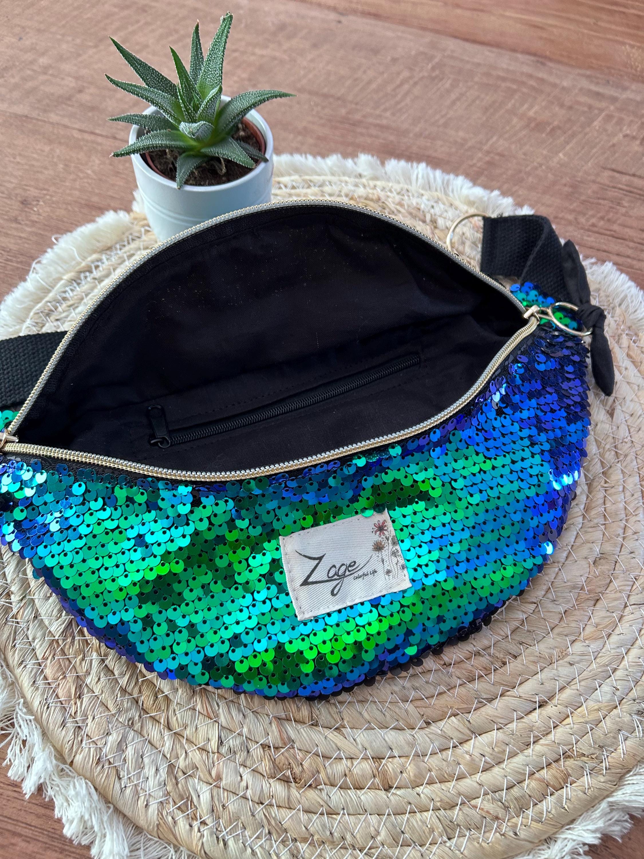 Sac banane femme fête | Sequins caméléon bleu vert violet & doublure noirSac Femme Zage Colorful Life