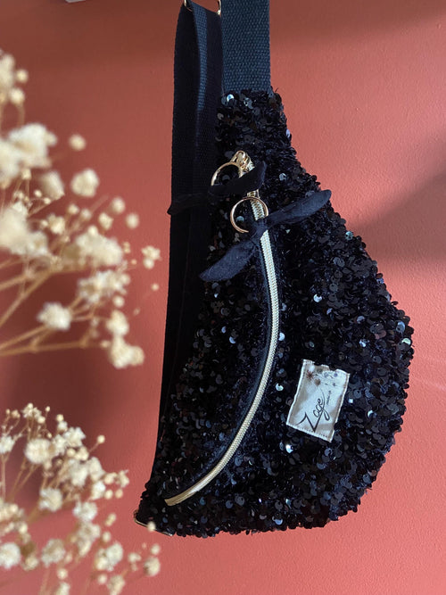 Sac banane  fête femme | Sequins/paillettes noirs & doublure noireSac Femme Zage Colorful Life
