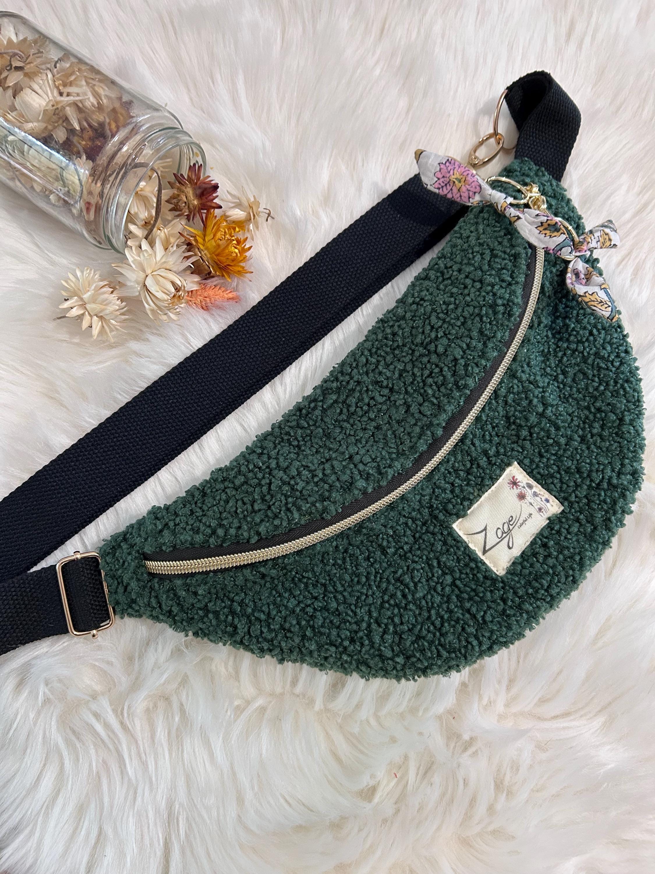 Sac Banane Femme fête | Bouclette vert foncé & doublure tissu indien fleuriSac Femme Zage Colorful Life