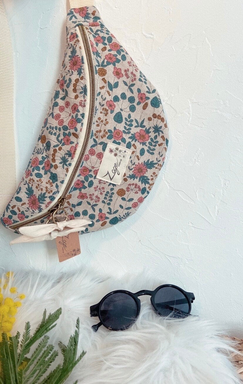 Sac banane Femme |Toile fleuri liberty & doublure beigeSac Femme Zage Colorful Life