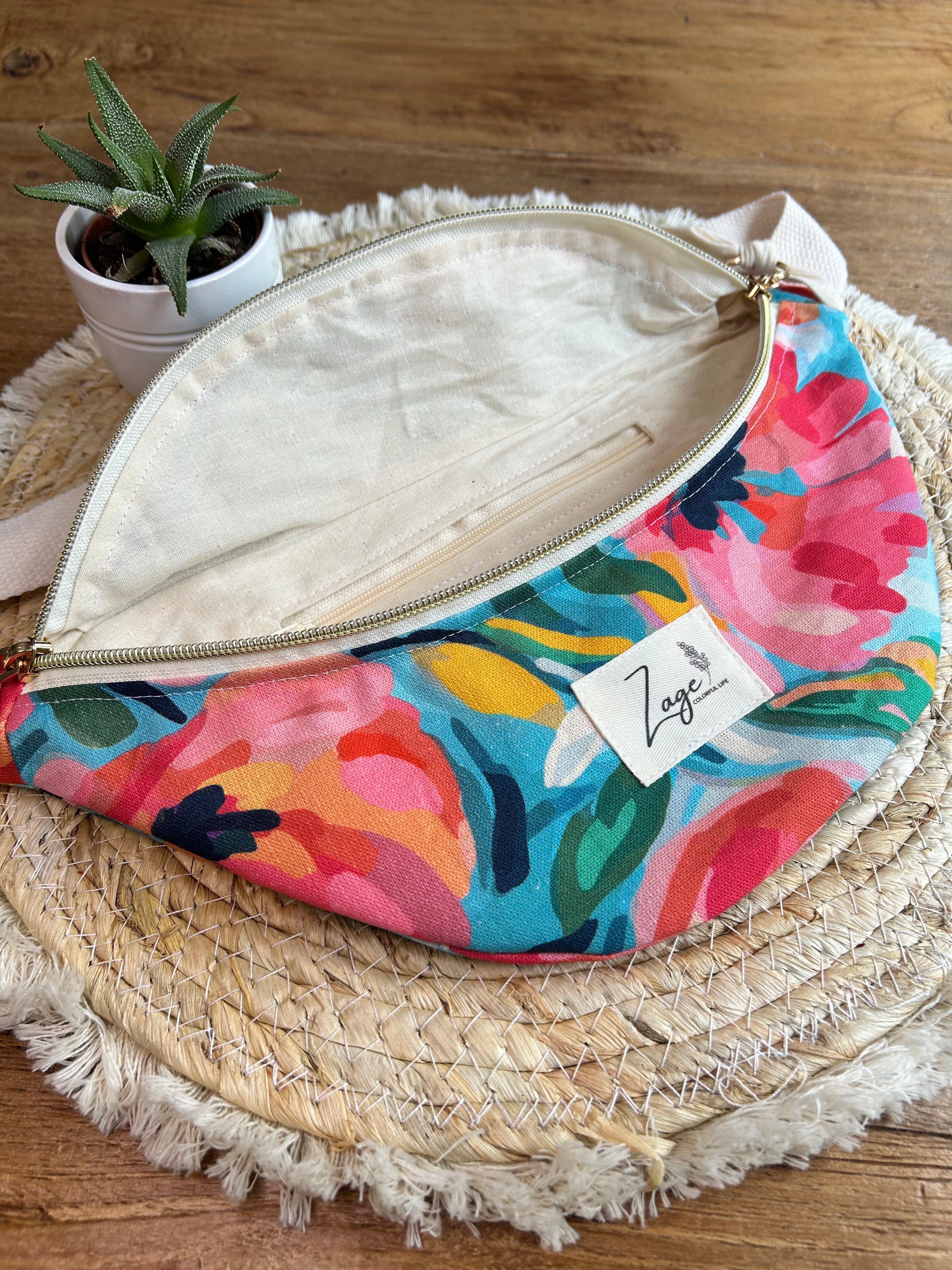 Sac banane femme Eté | Toile de coton fleurie colorée & doublure beigeSac Femme Zage Colorful Life