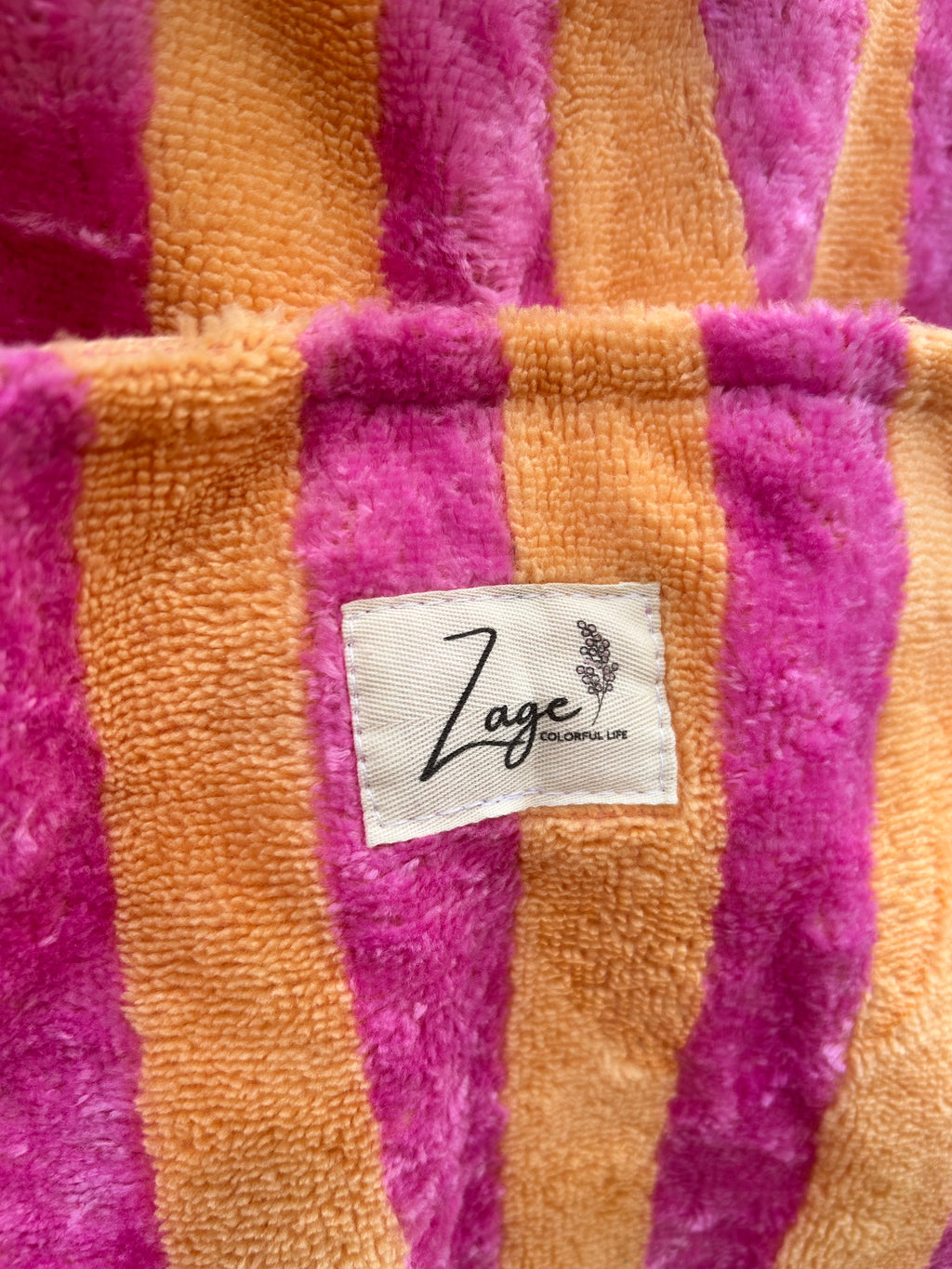 Sac Cabas de plage, Maxi cabas | Éponge rayée rose et orange & Doublure orangeSac Femme Zage Colorful Life