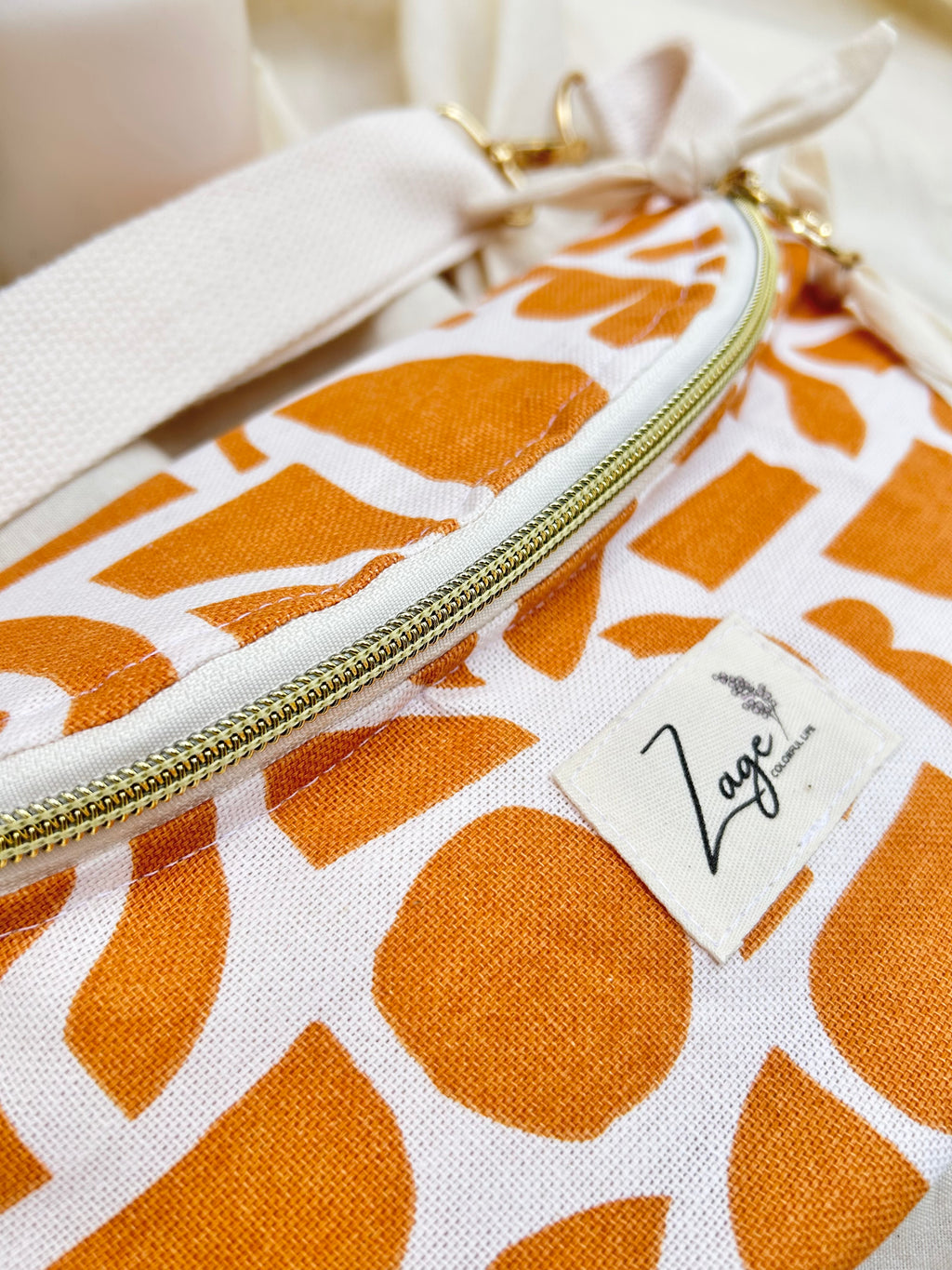 Sac Banane Femme Eté - Toile de coton graphique orange & doublure beigeSac Femme Zage Colorful Life
